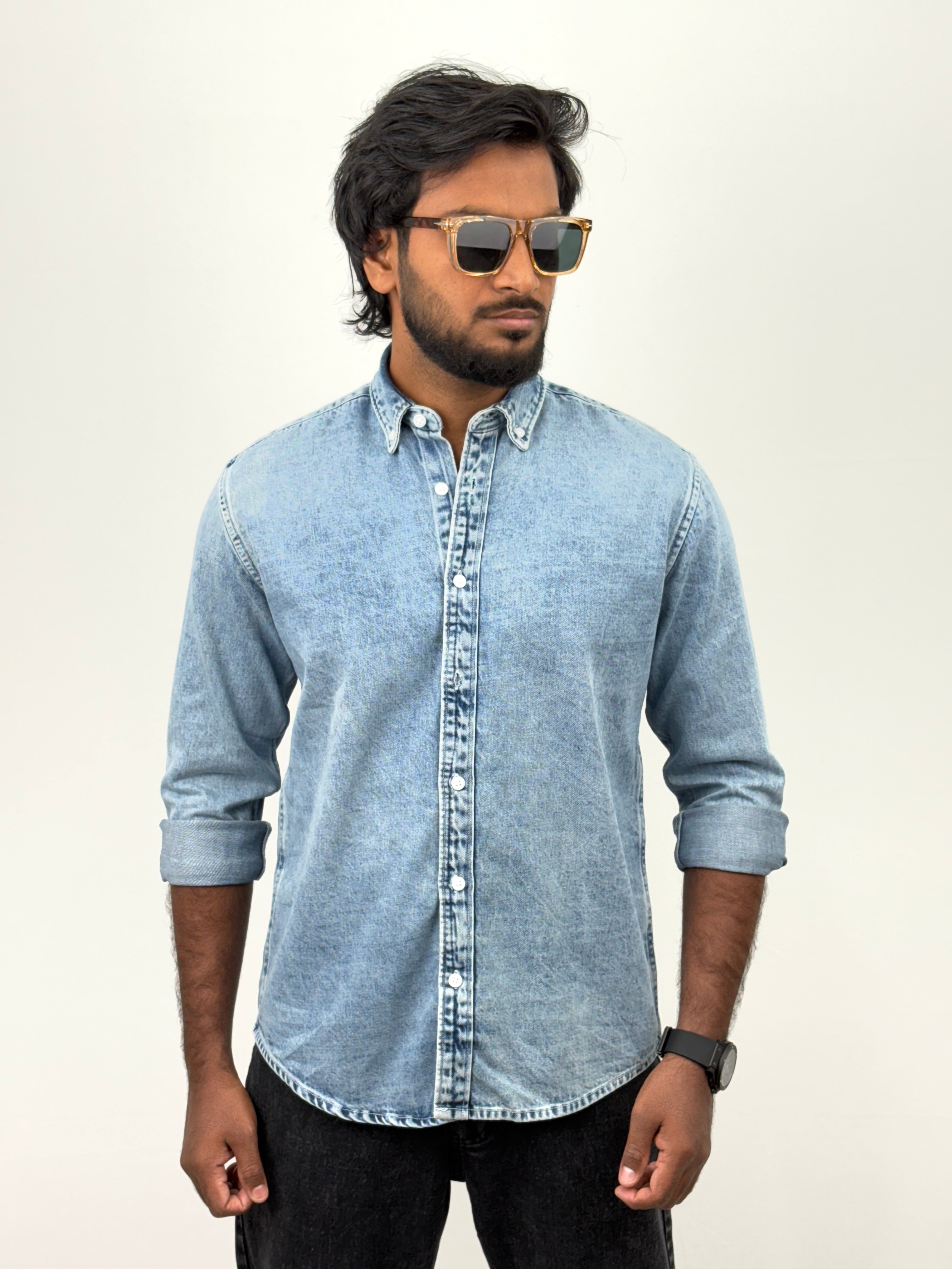 Acid Wash Blue Denim Shirt