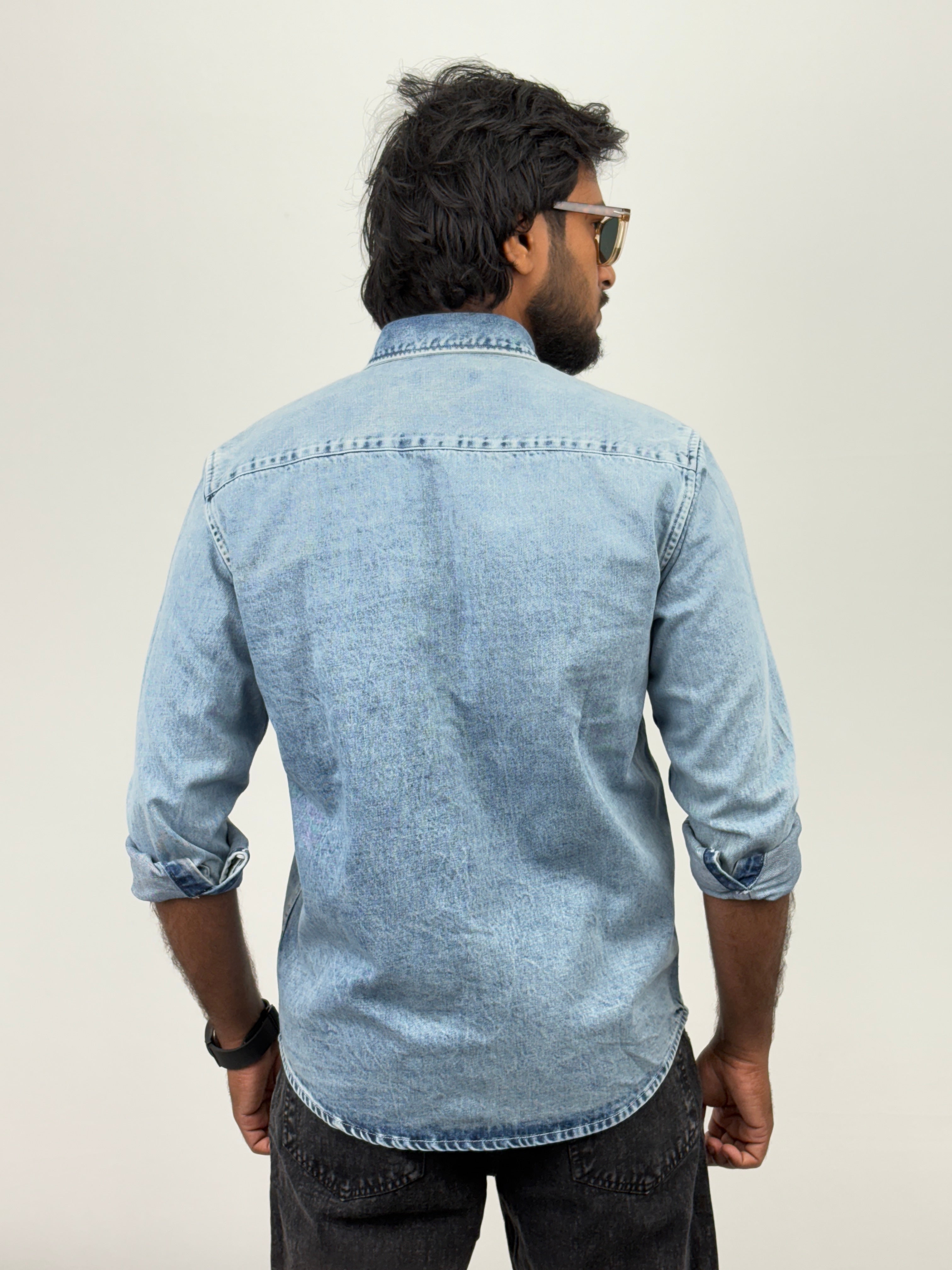 Acid Wash Blue Denim Shirt