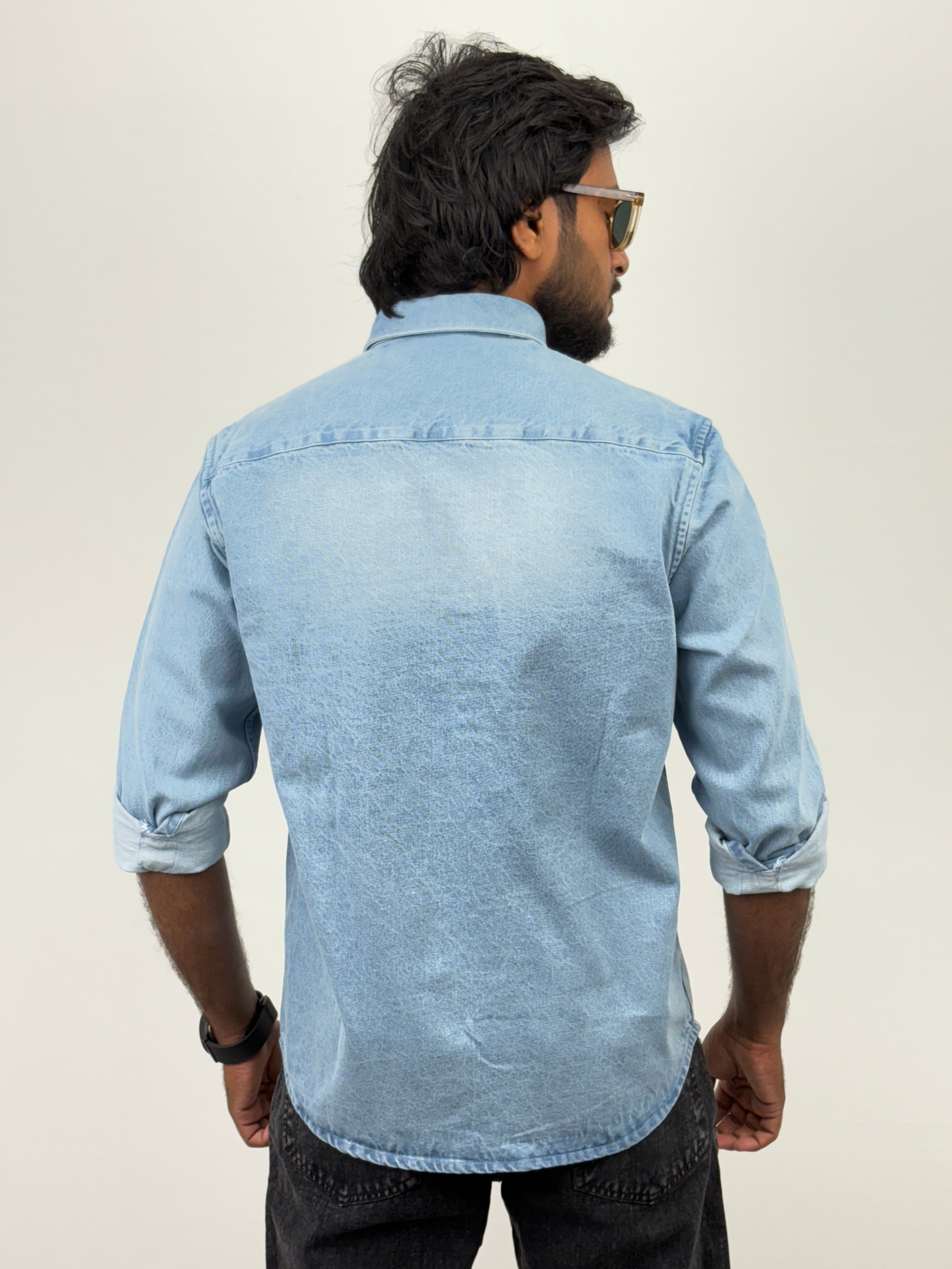 Ice Blue Torn Denim Shirt