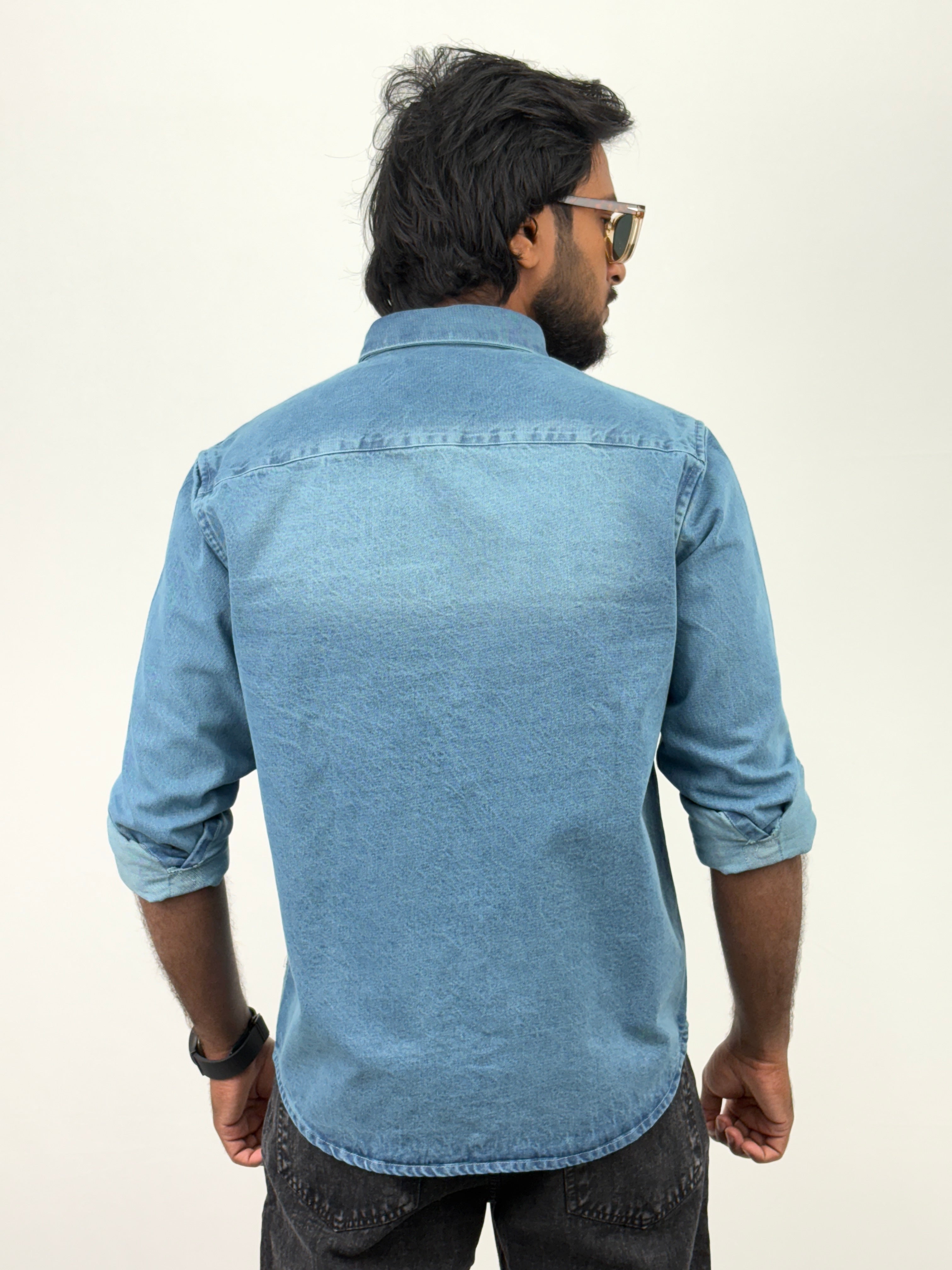 Teal Blue Torn Denim Shirt