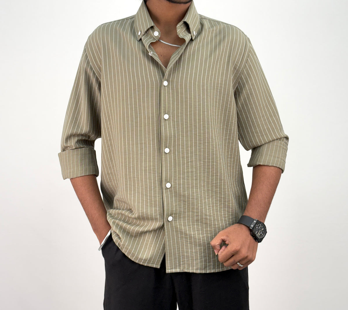 Olive IMP Stripe Shirt 1