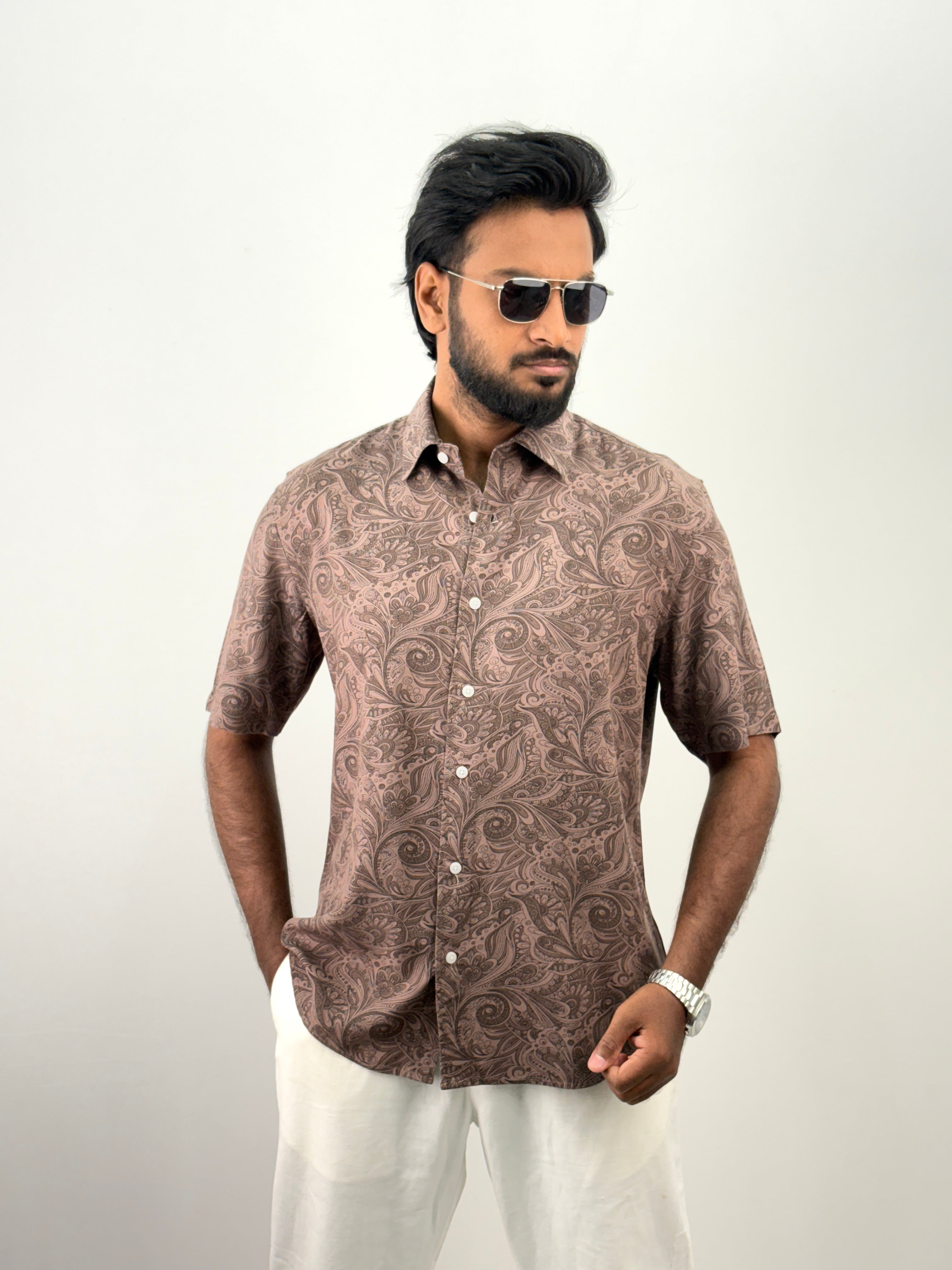 Brown Half Sleeve Printed Shirt