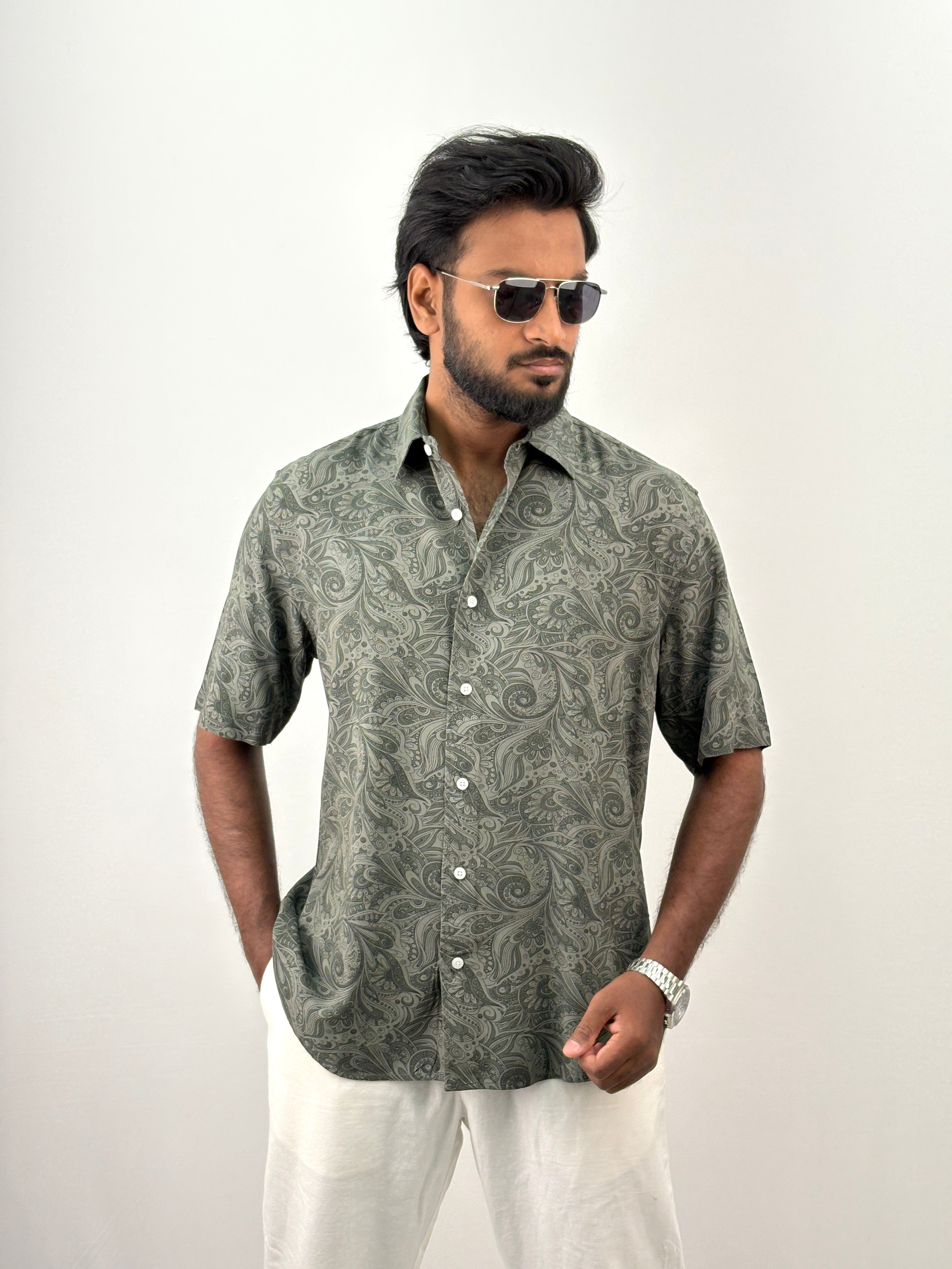 Green Half Sleeve Printed Shirt