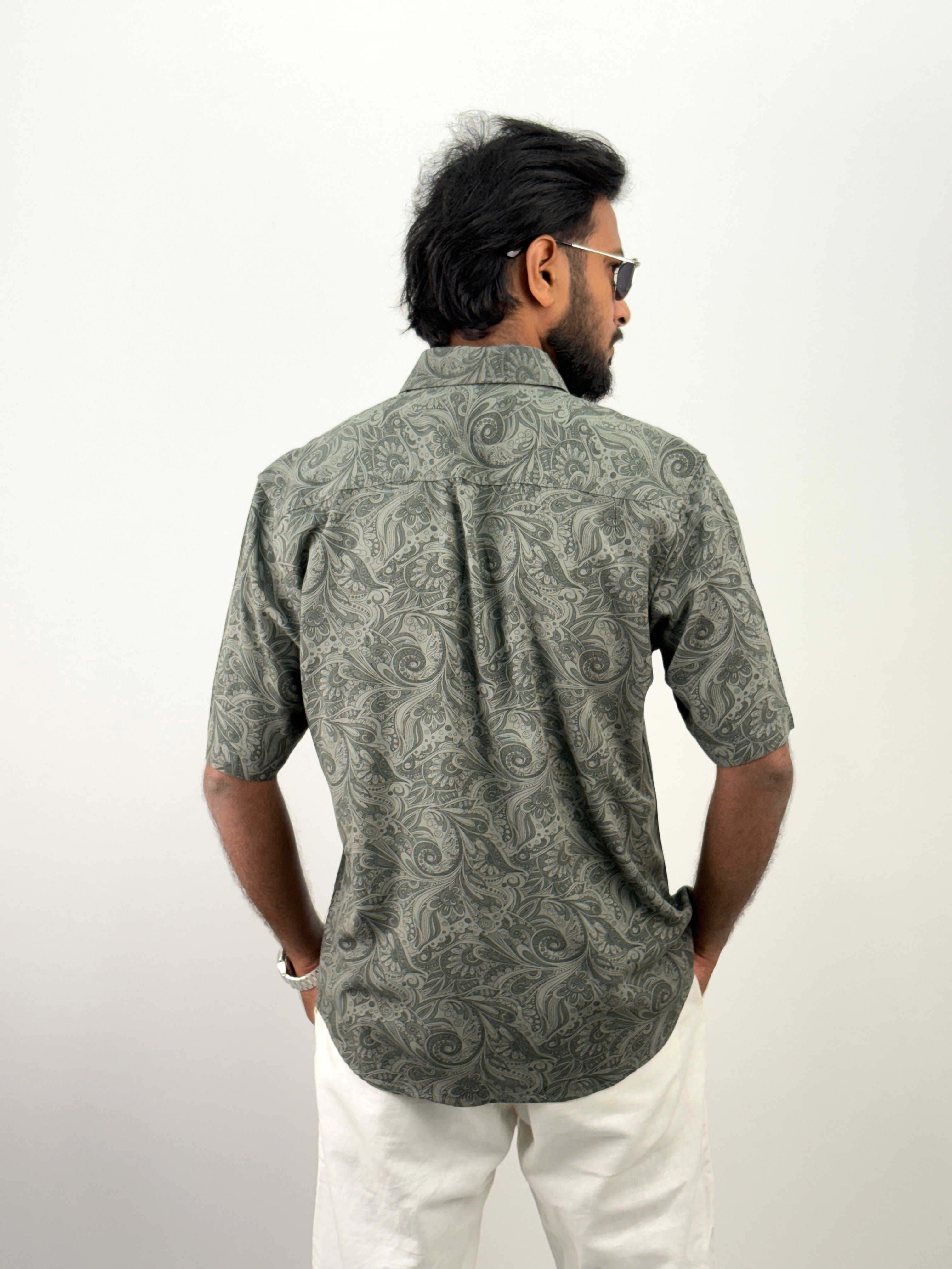 Green Half Sleeve Printed Shirt