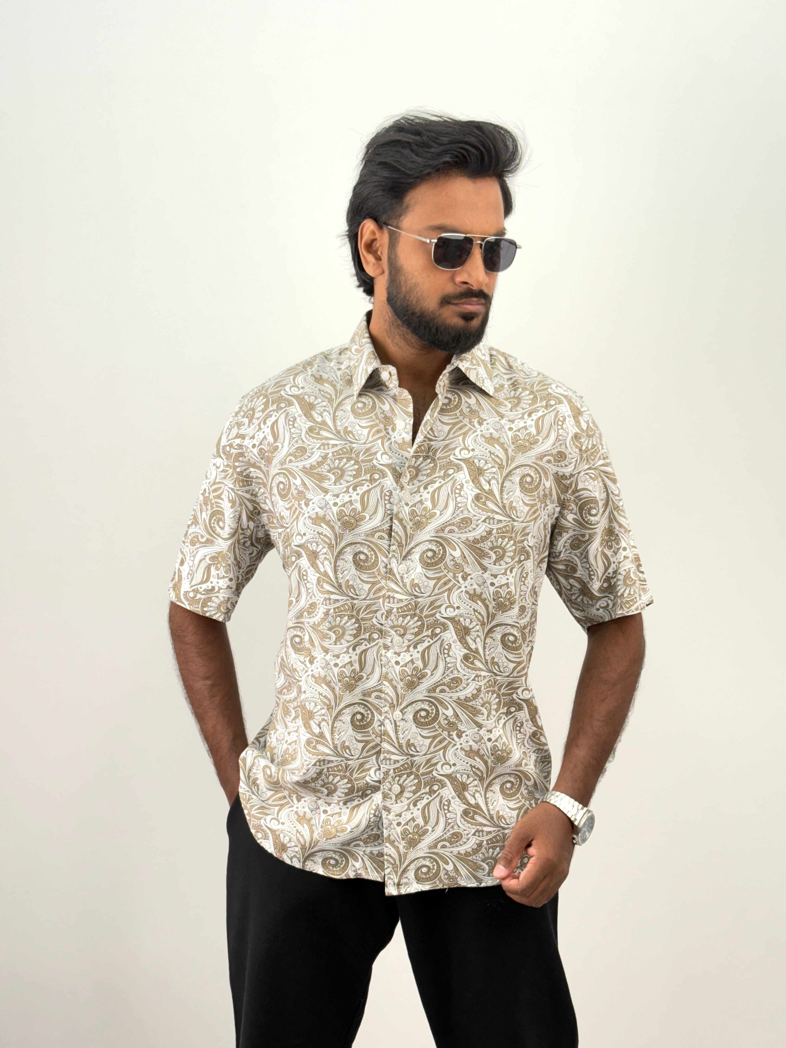 Beige Half Sleeve Printed Shirt