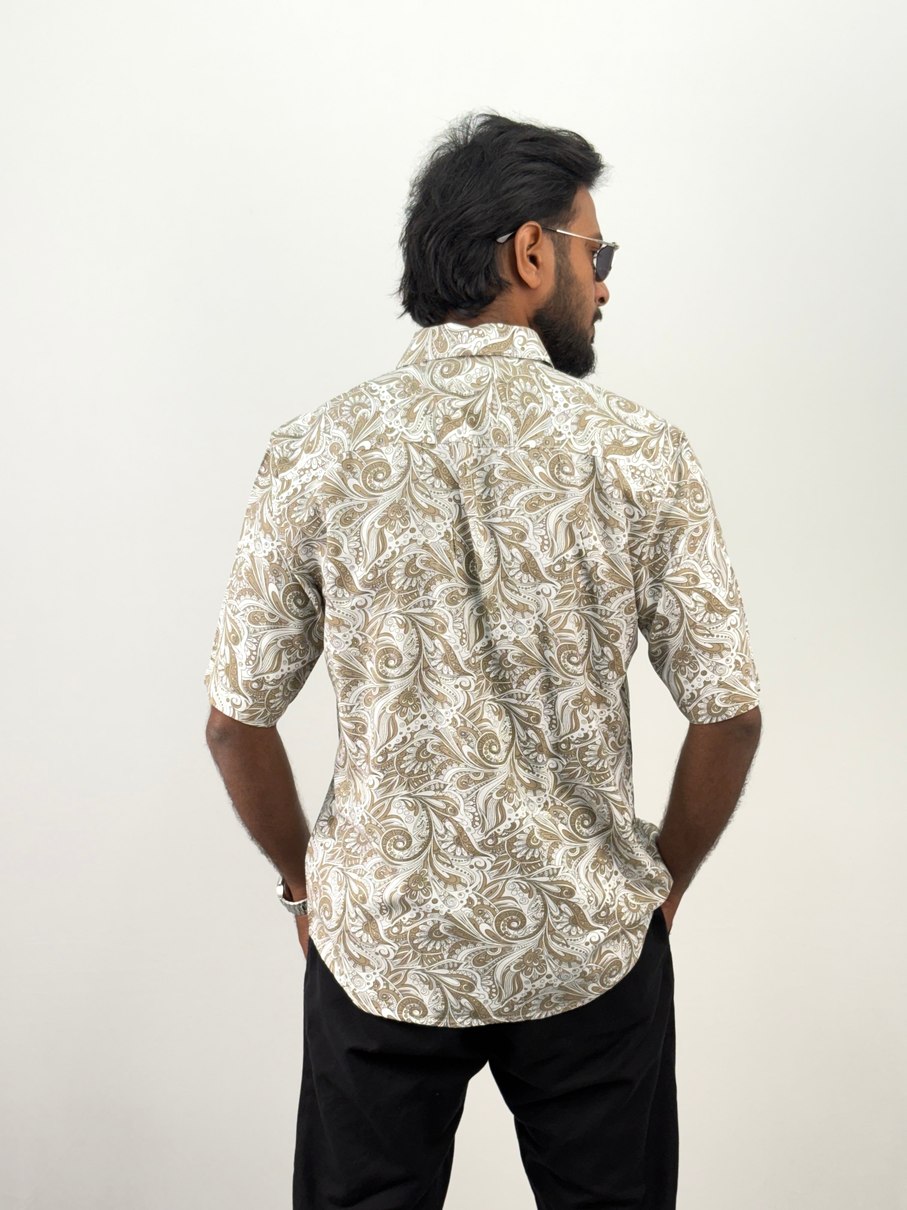 Beige Half Sleeve Printed Shirt