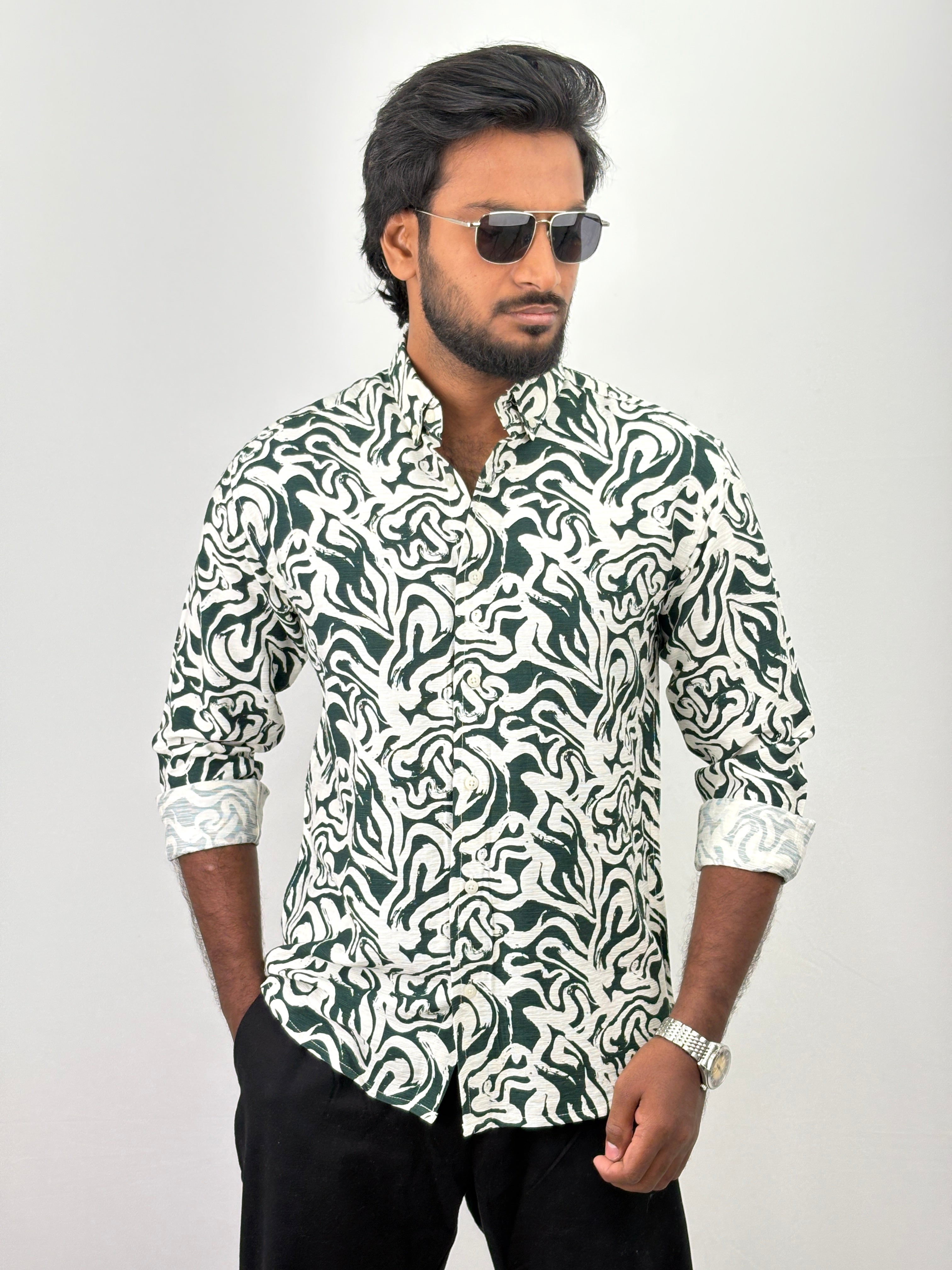Dark Green Abstract Printed Shirt