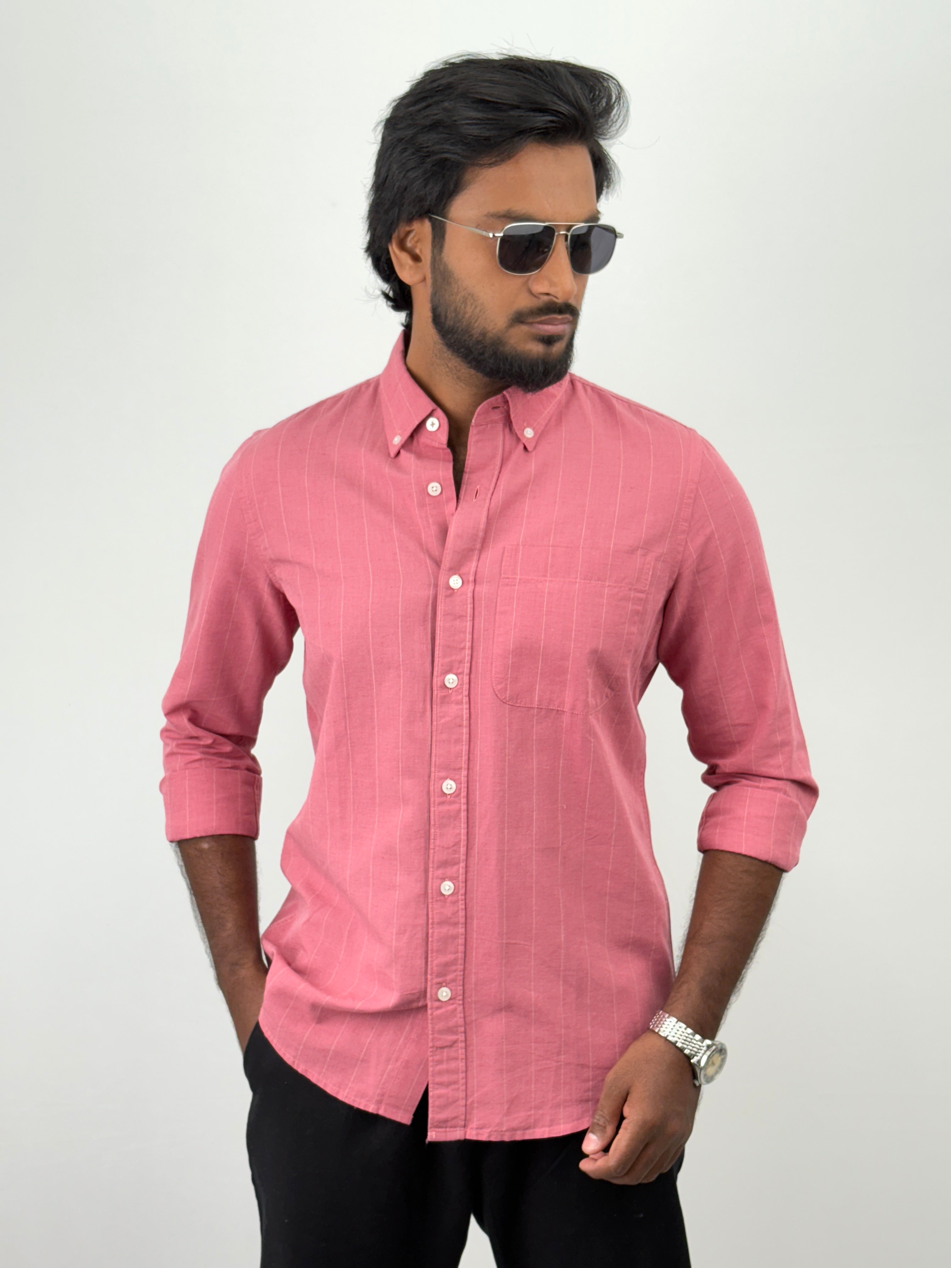Dark Peach Linen Stripe shirt