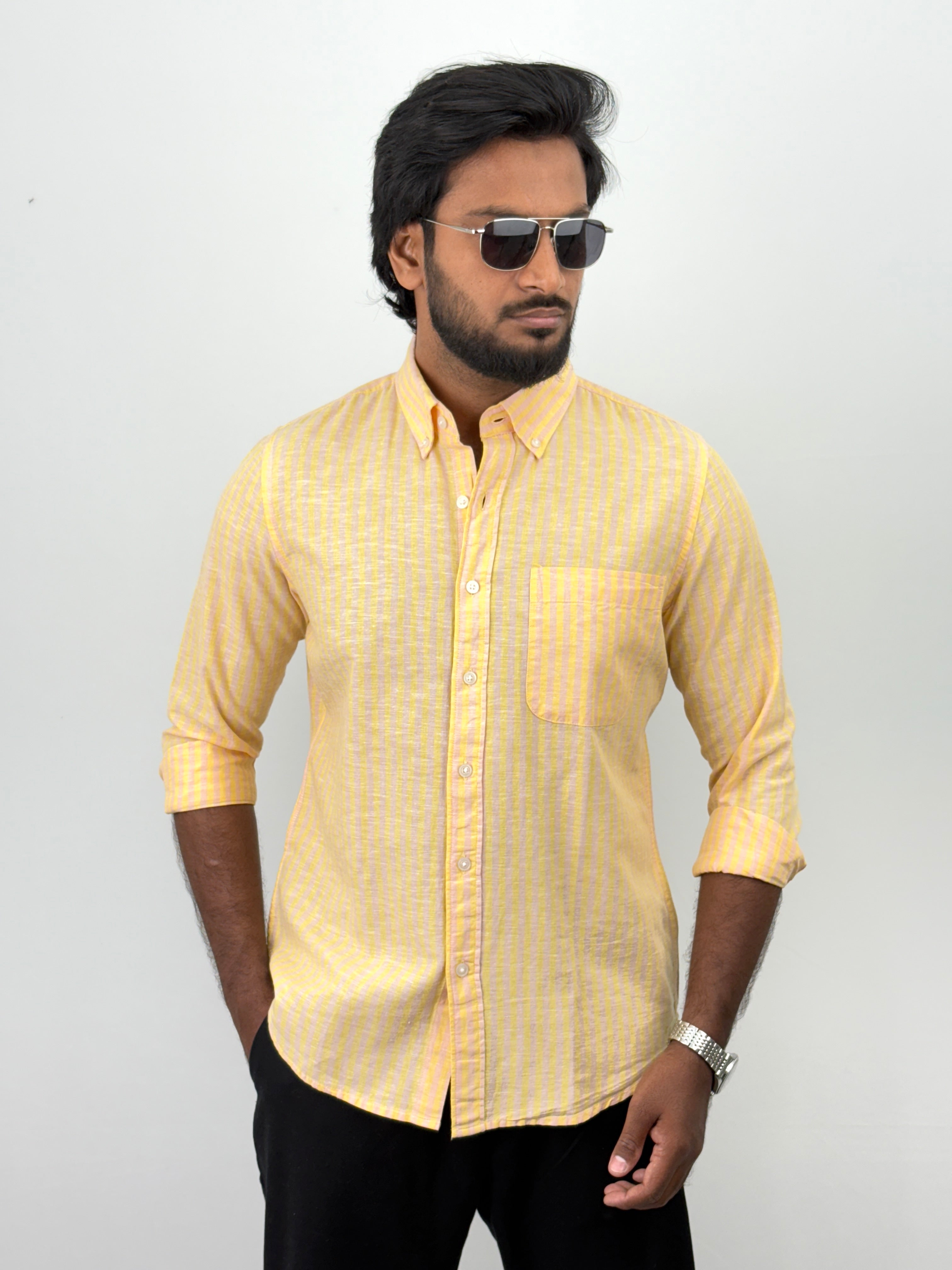Yellow Linen Stripe shirt