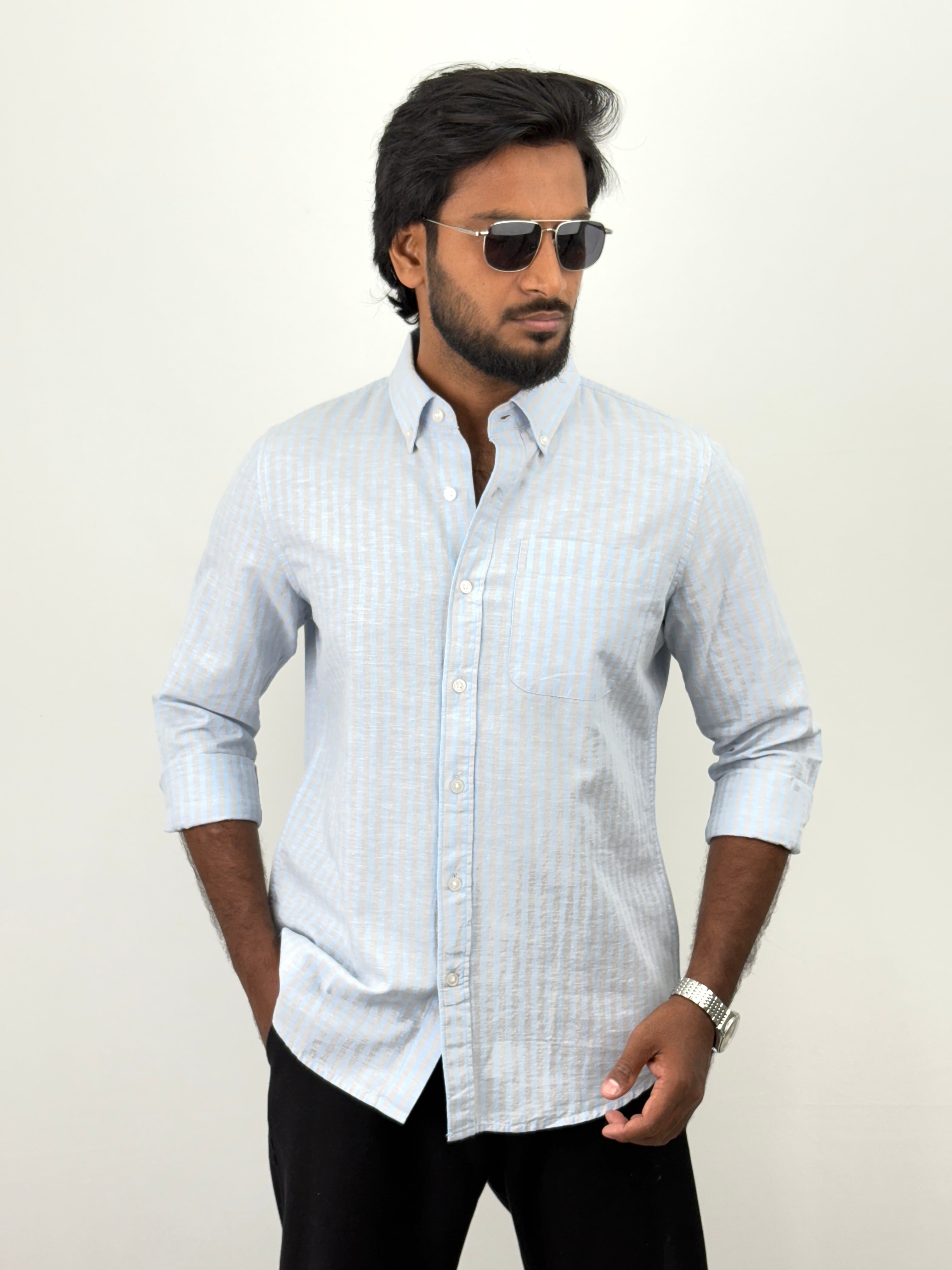 Blue Grey Linen Stripe shirt