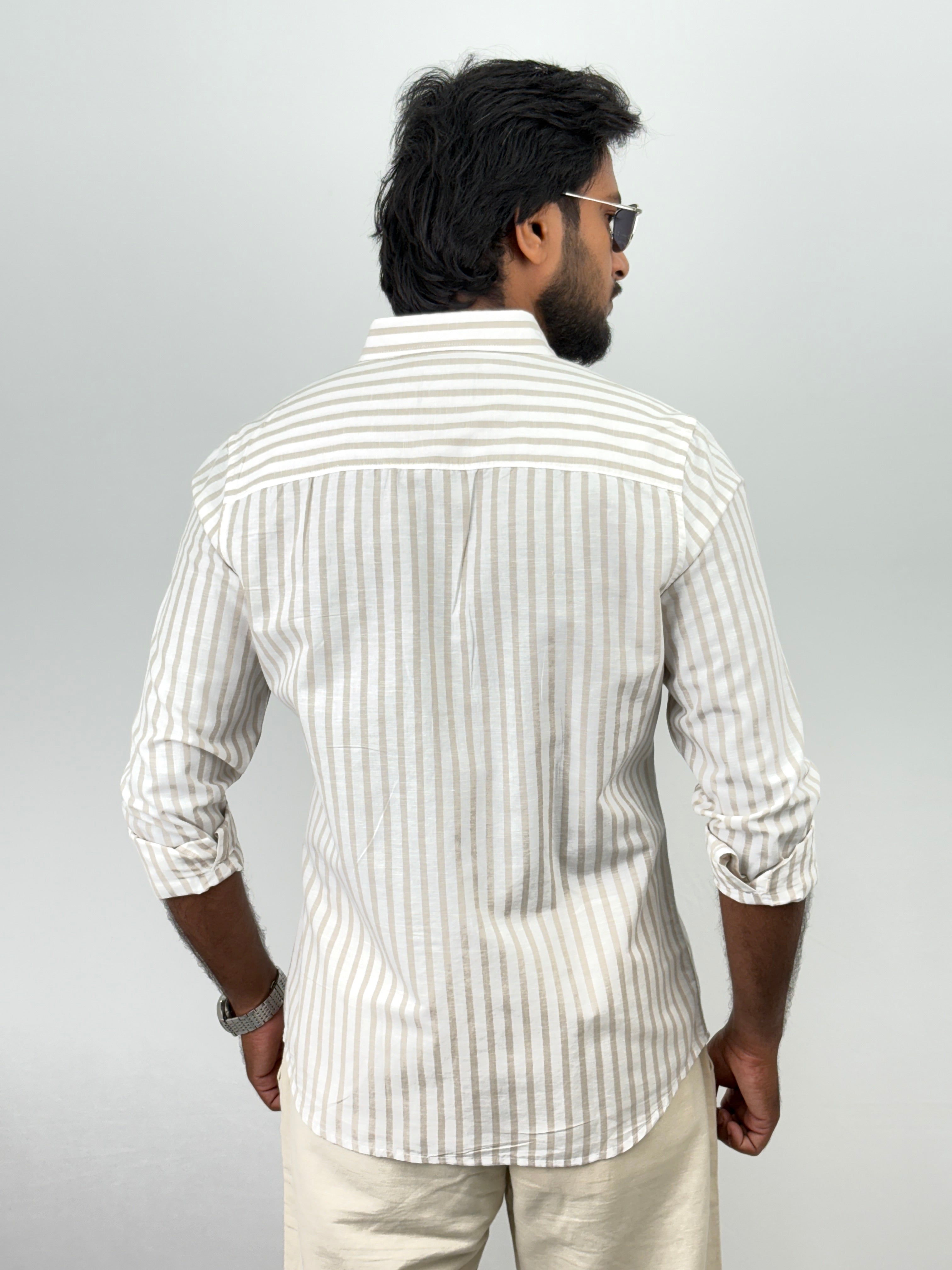 White Beige Linen Stripe shirt