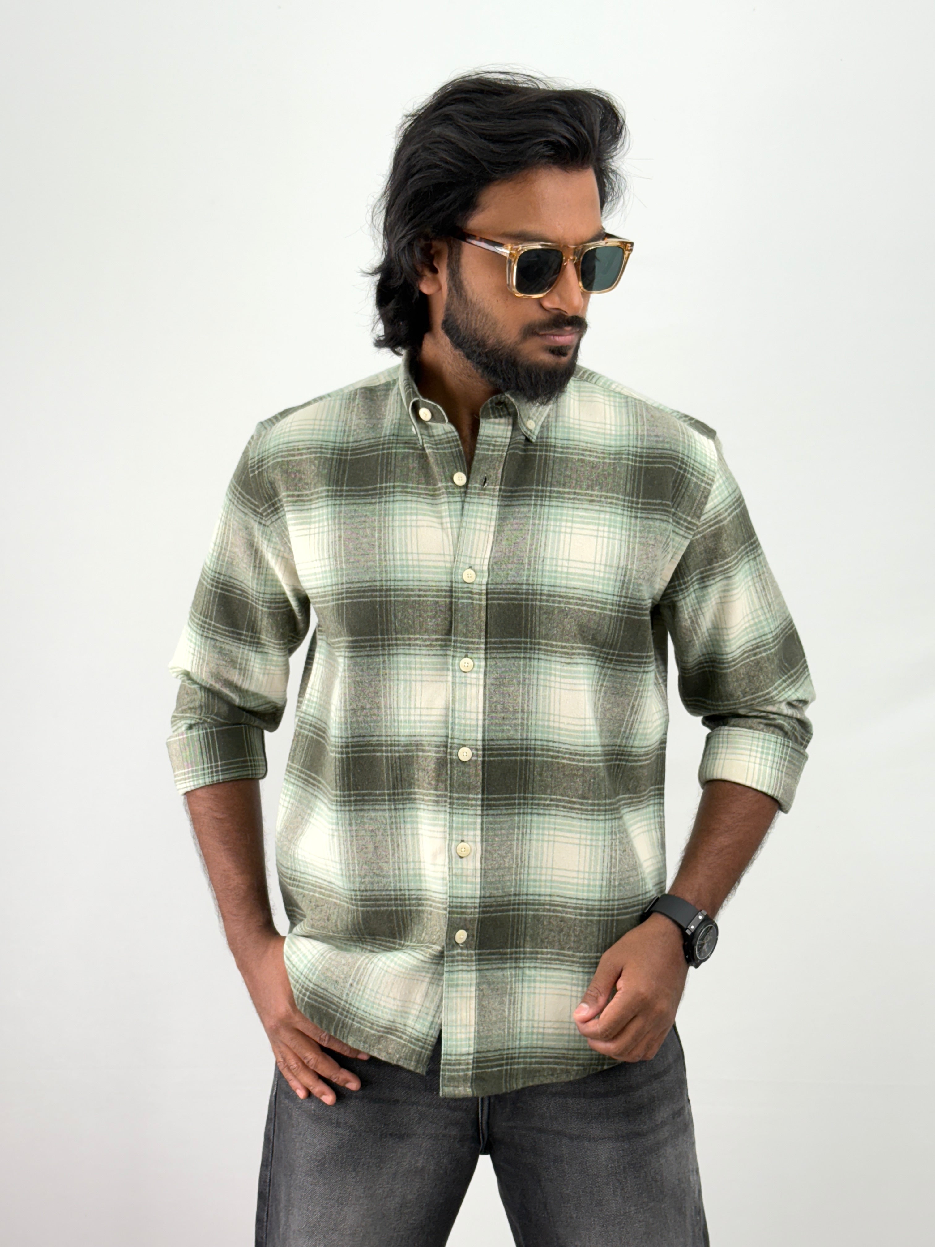 White Green Flannel Shirt