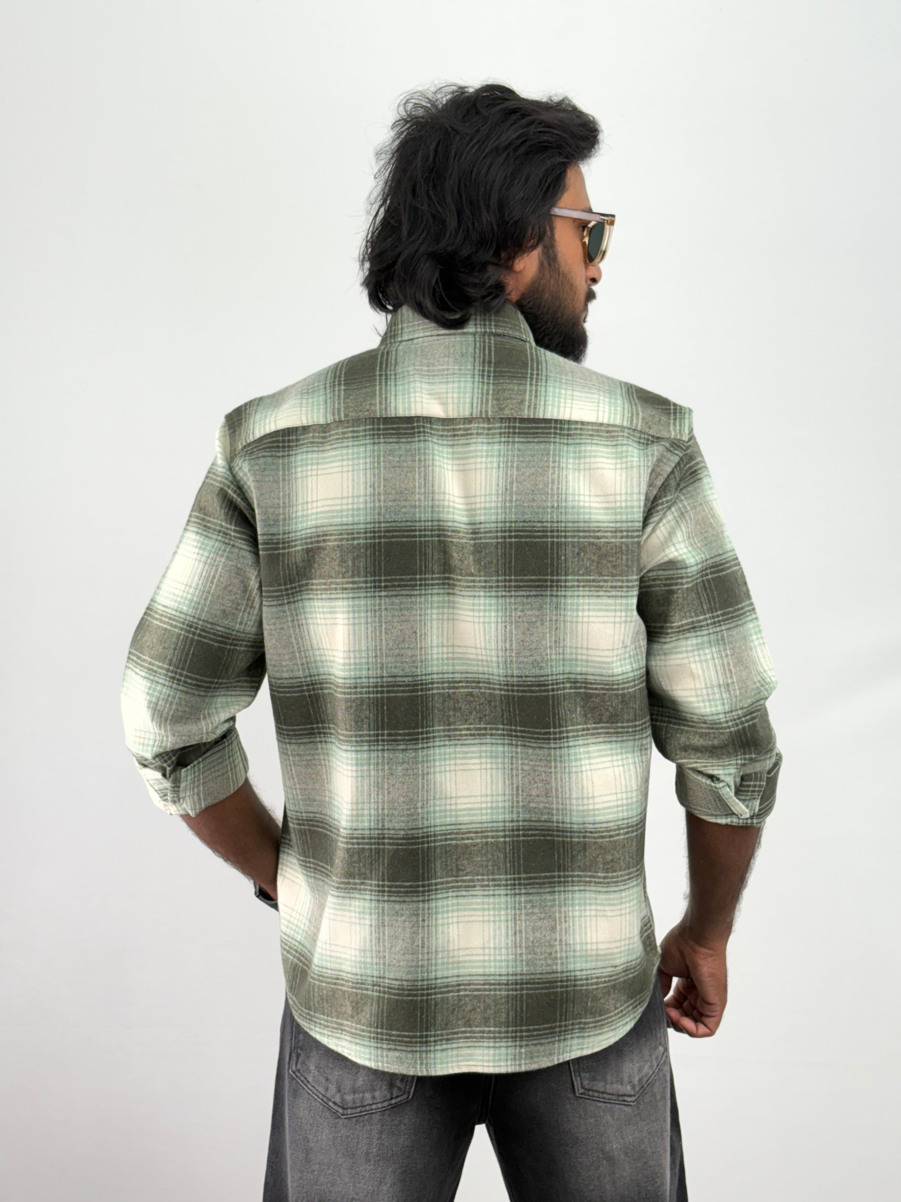 White Green Flannel Shirt
