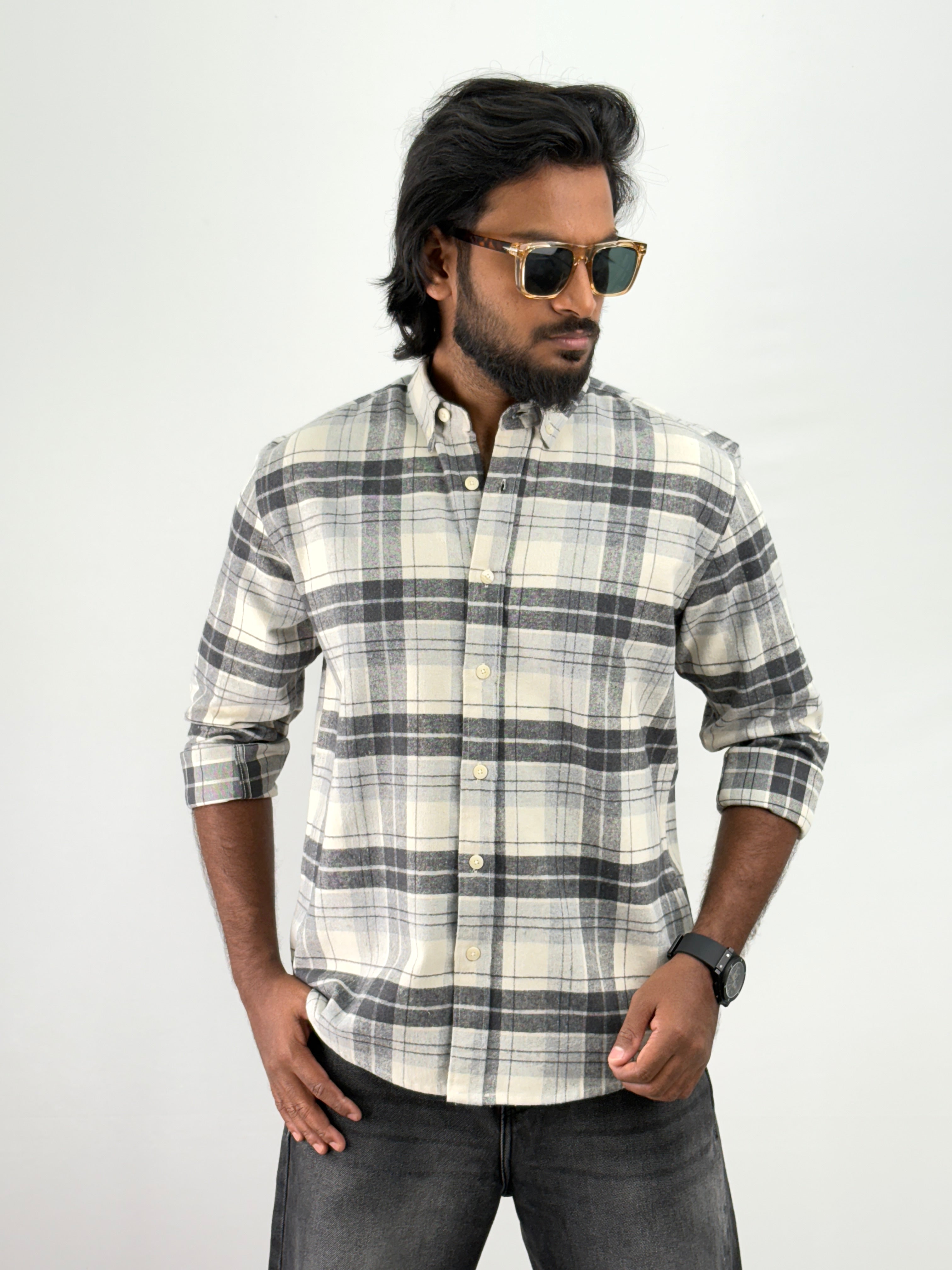 Grey White Flannel Shirt