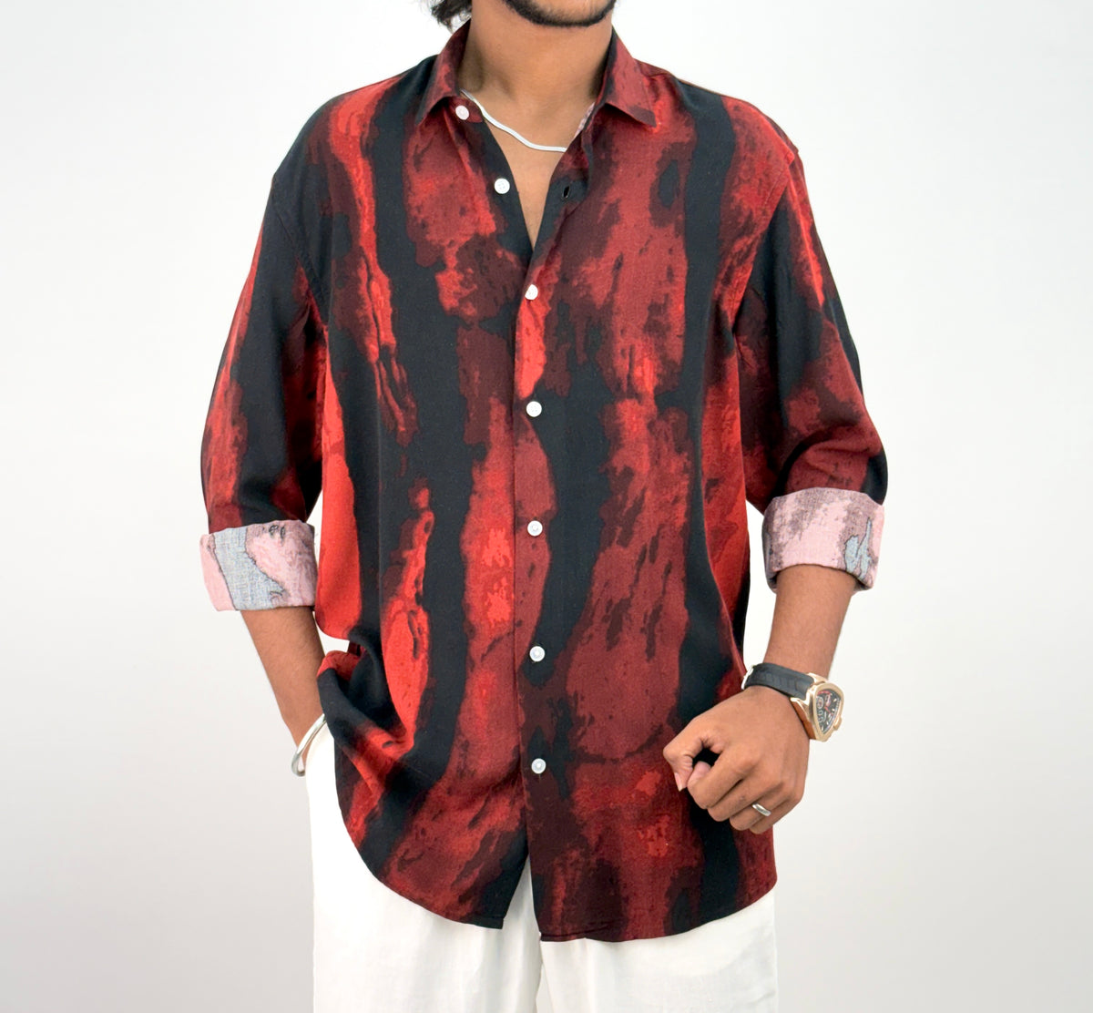 Red Black Viscose Printed Shirt 1