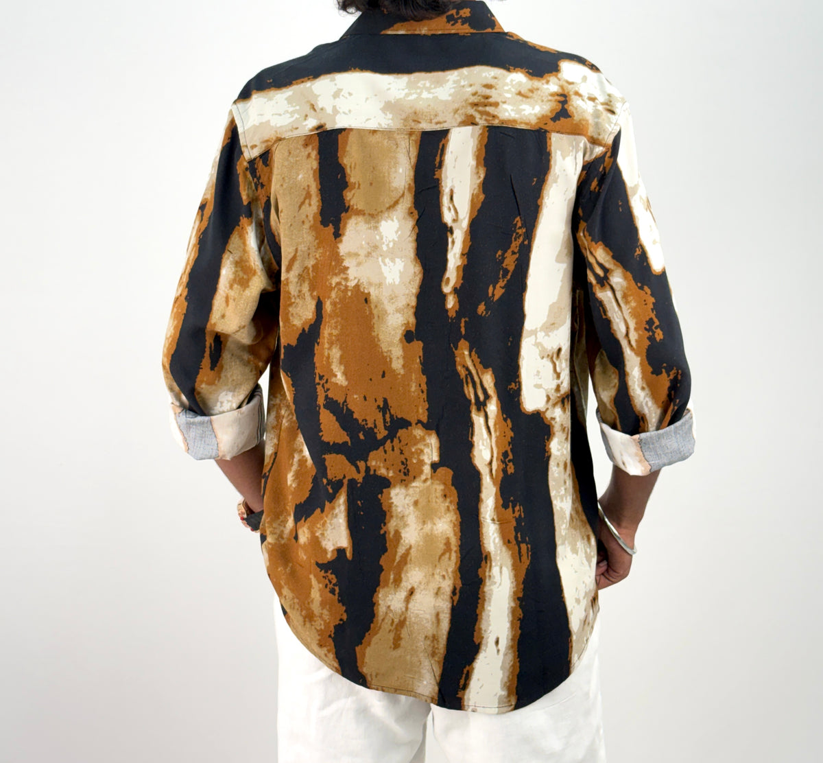 Mustard Black Viscose Printed Shirt