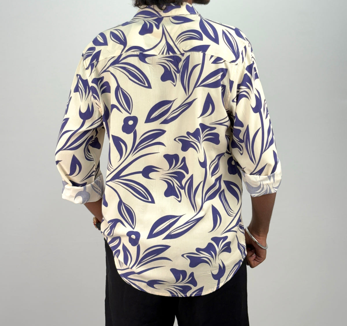 Beige Blue Viscose Printed Shirt 1