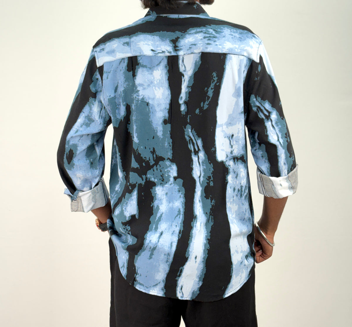 Blue Black Viscose Printed Shirt