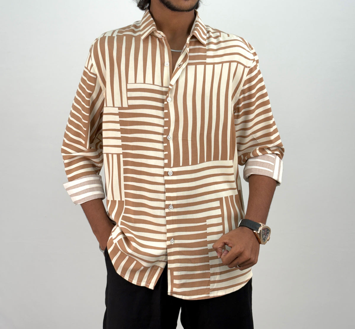 Brown Viscose Printed Shirt 1