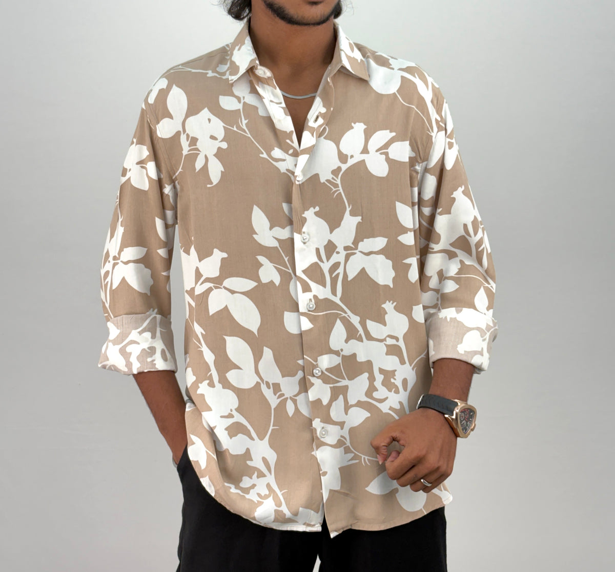 Beige Viscose Printed Shirt 1