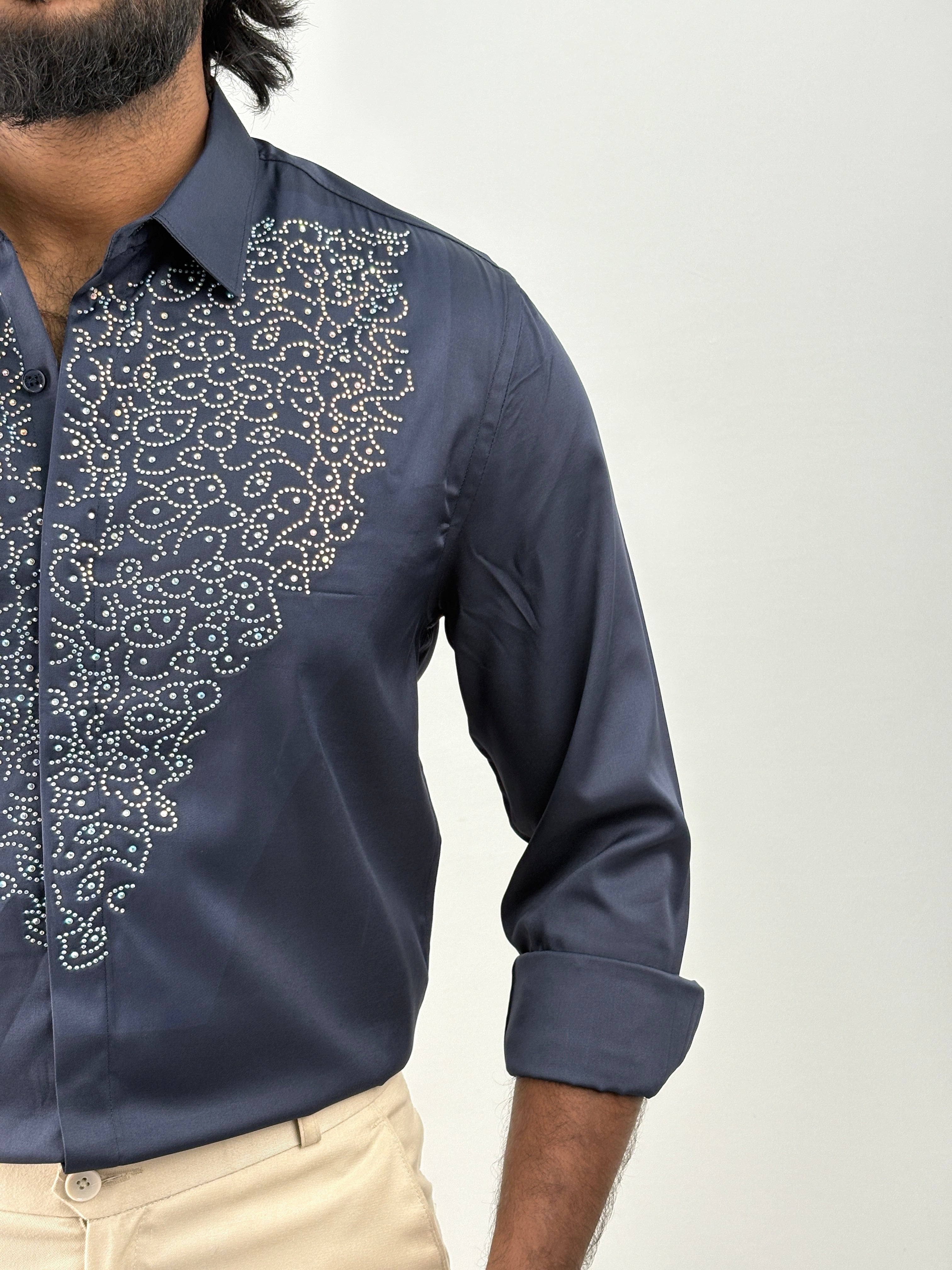 Navy Designer Stone Work Shirt