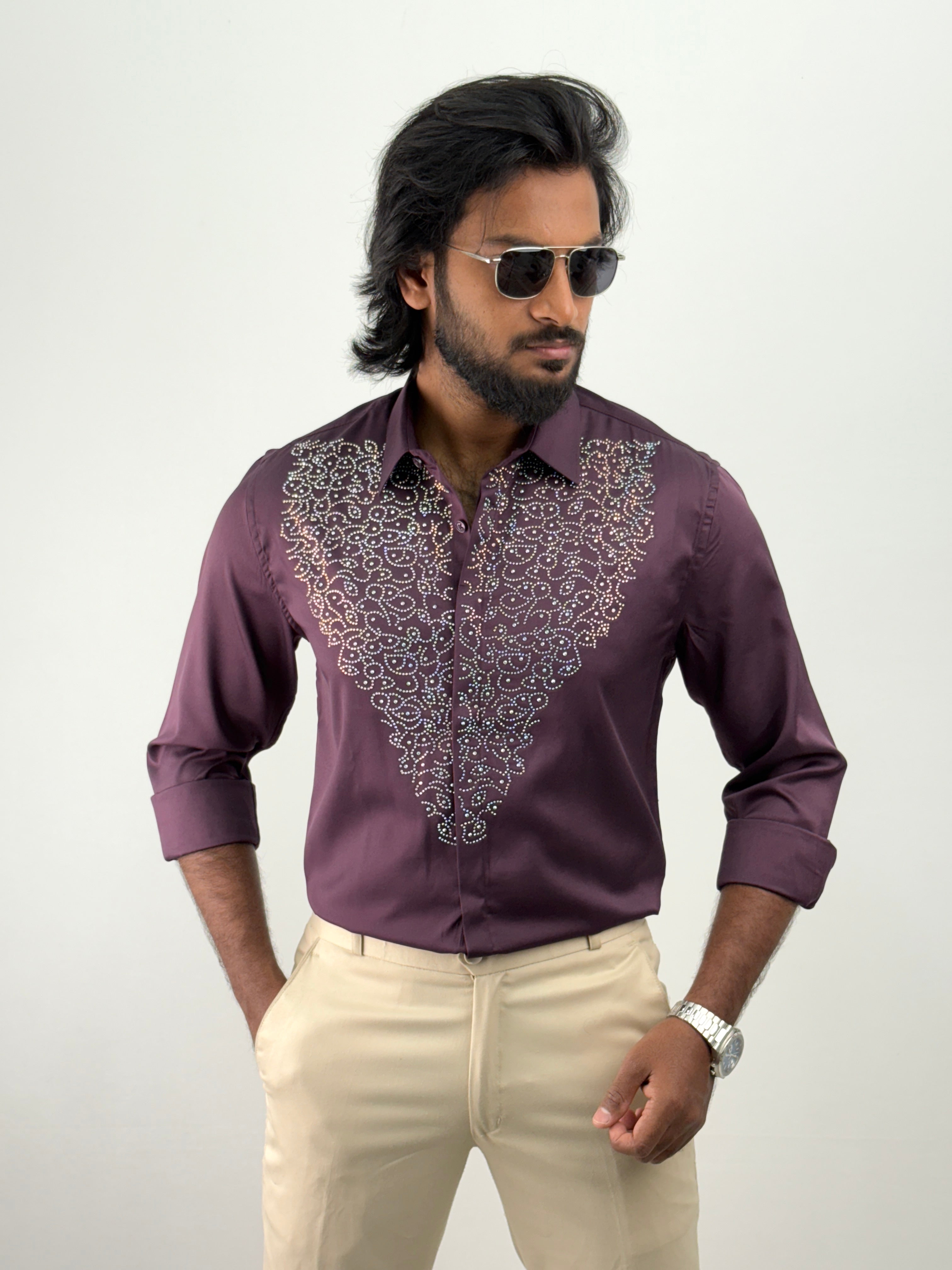 Wine Designer Stone Work Shirt