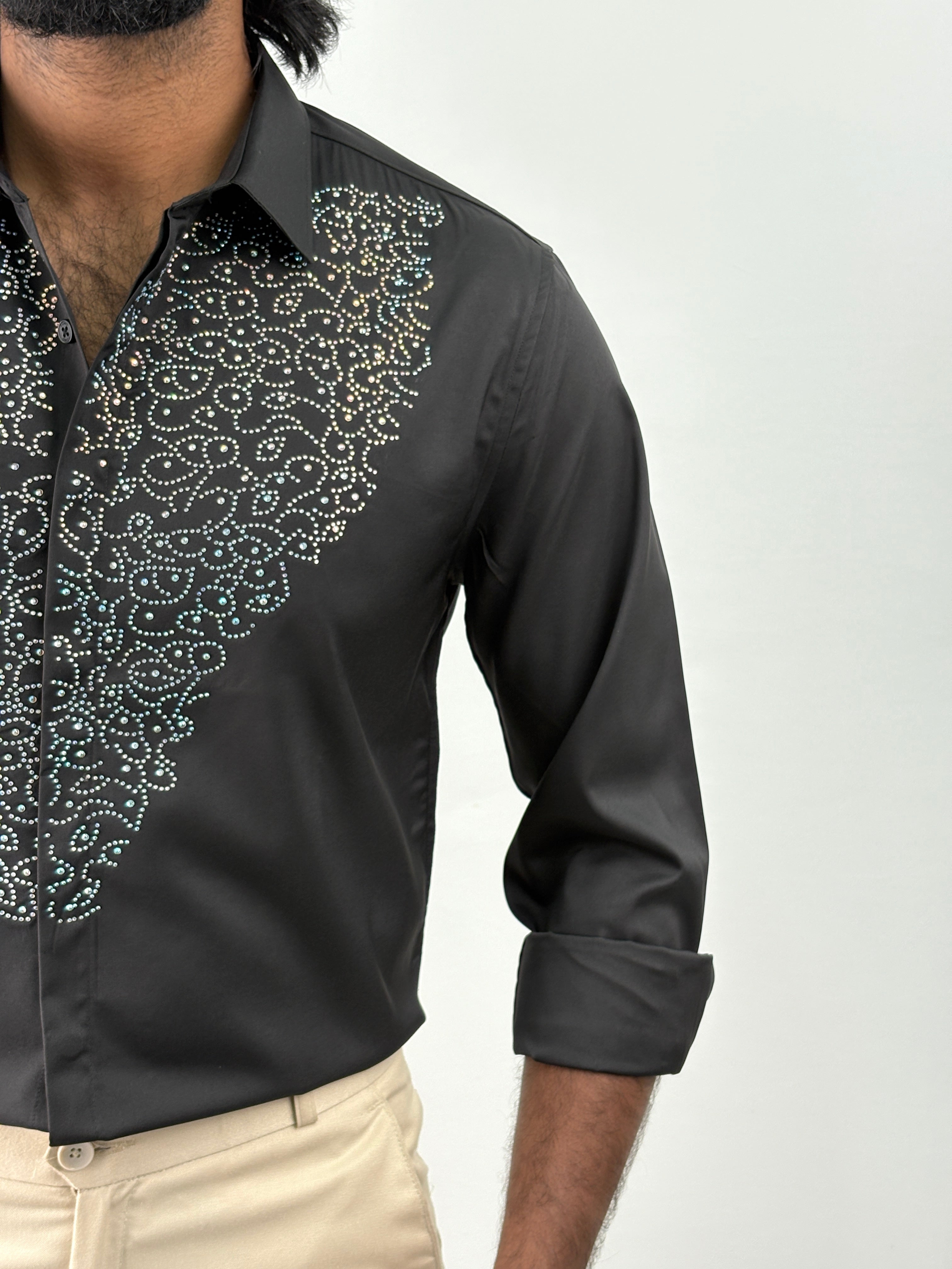 Black Designer Stone Work Shirt
