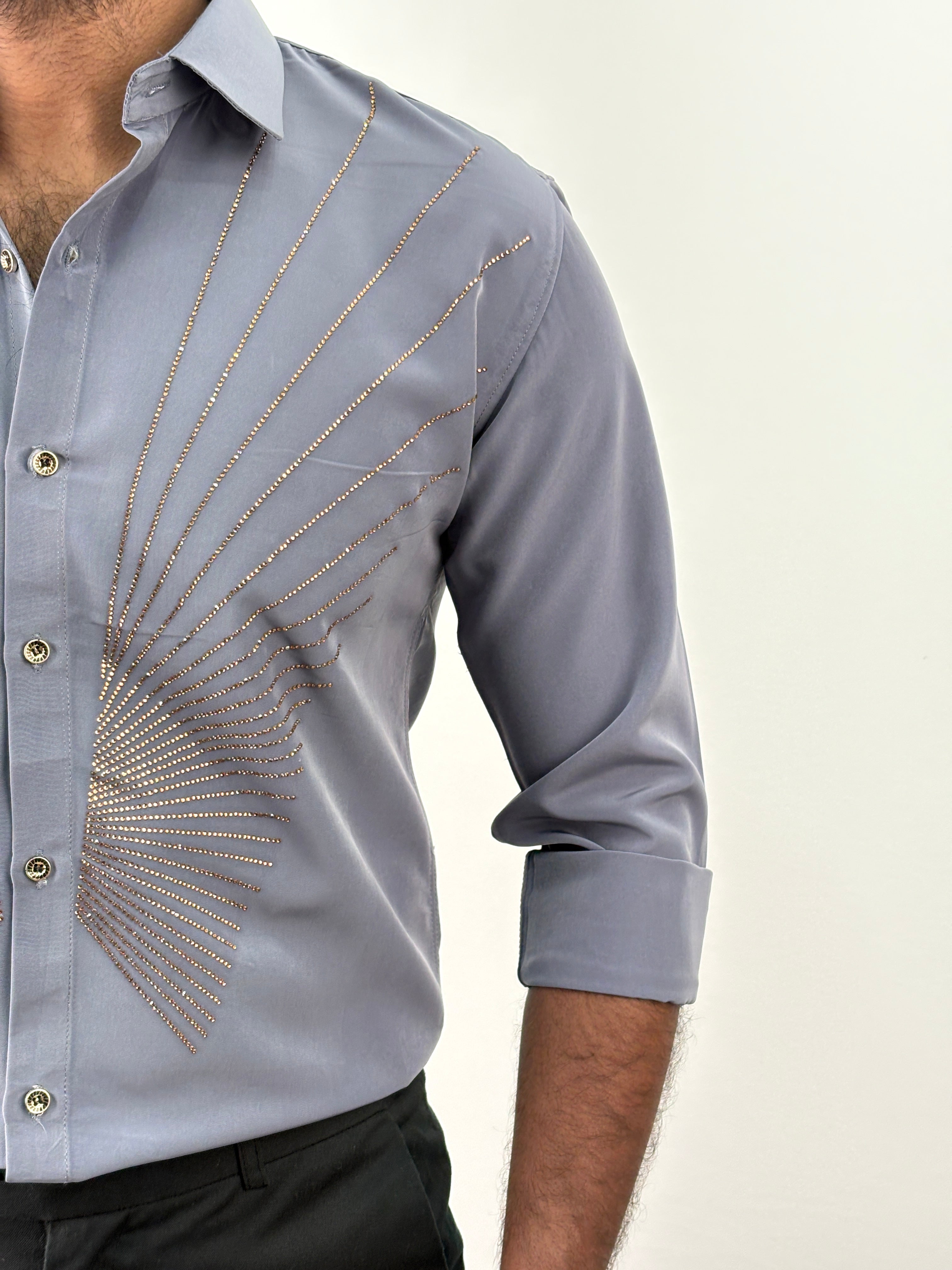 Grey Designer Stone Work Shirt 14