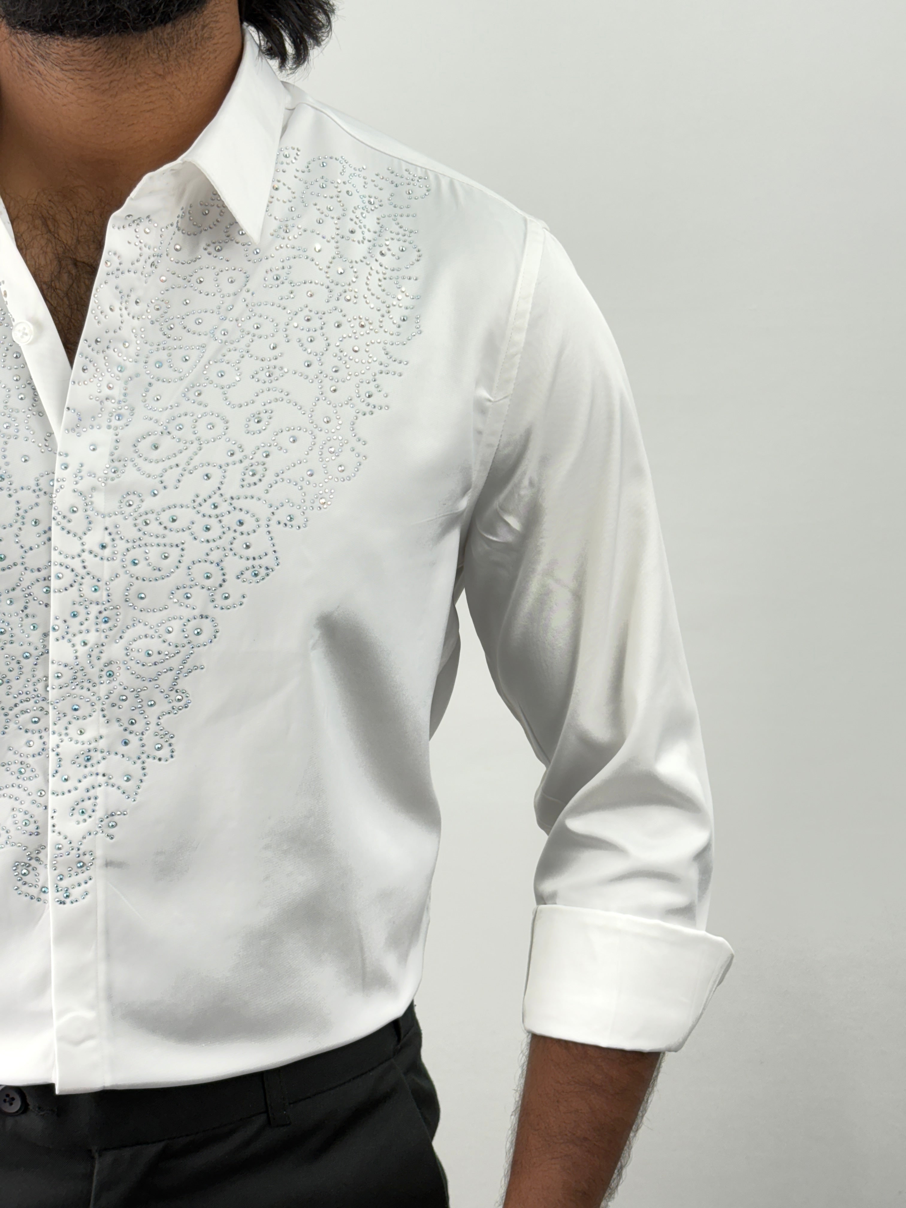 White Designer Stone Work Shirt