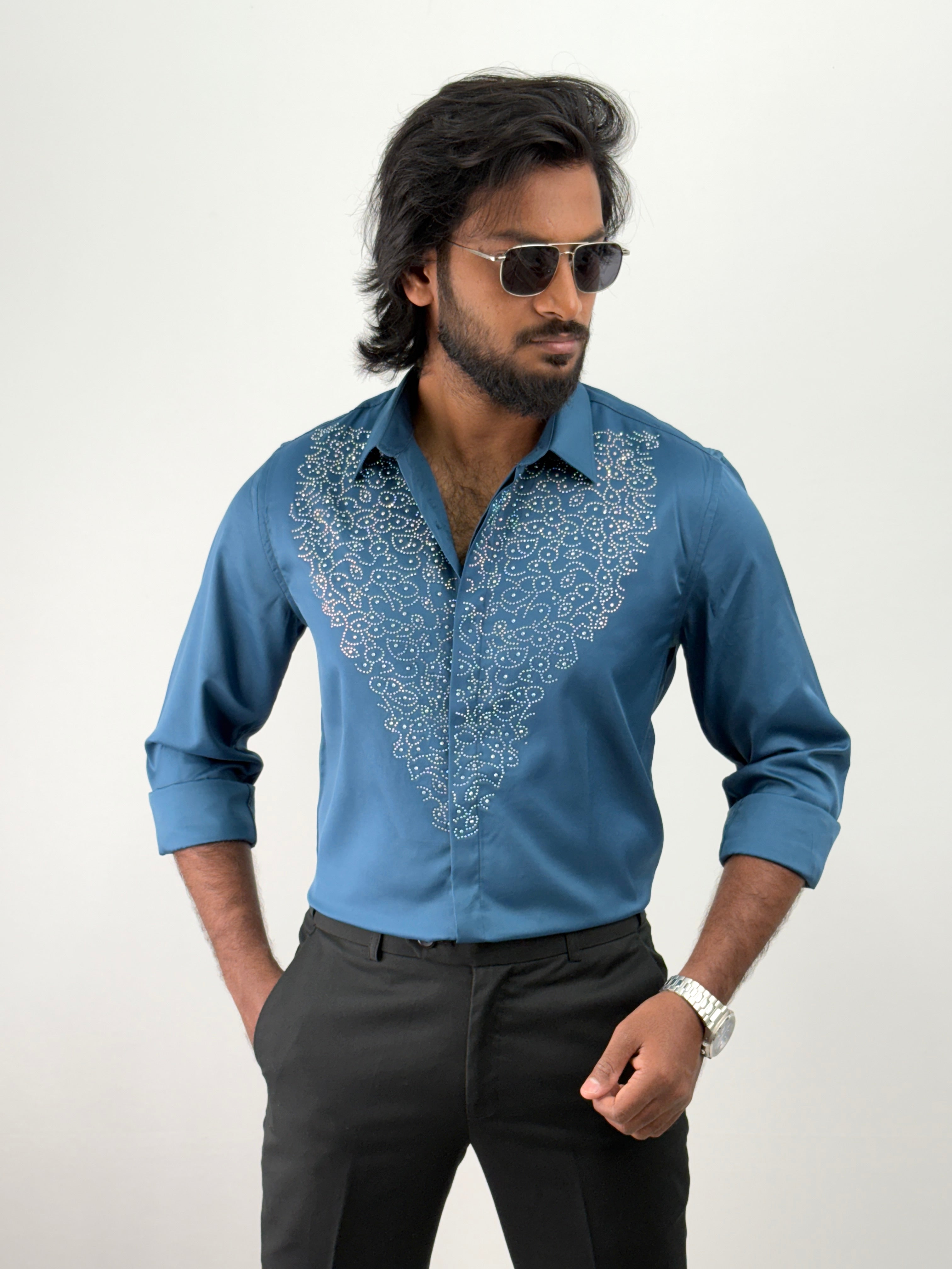 Peacock Designer Stone Work Shirt
