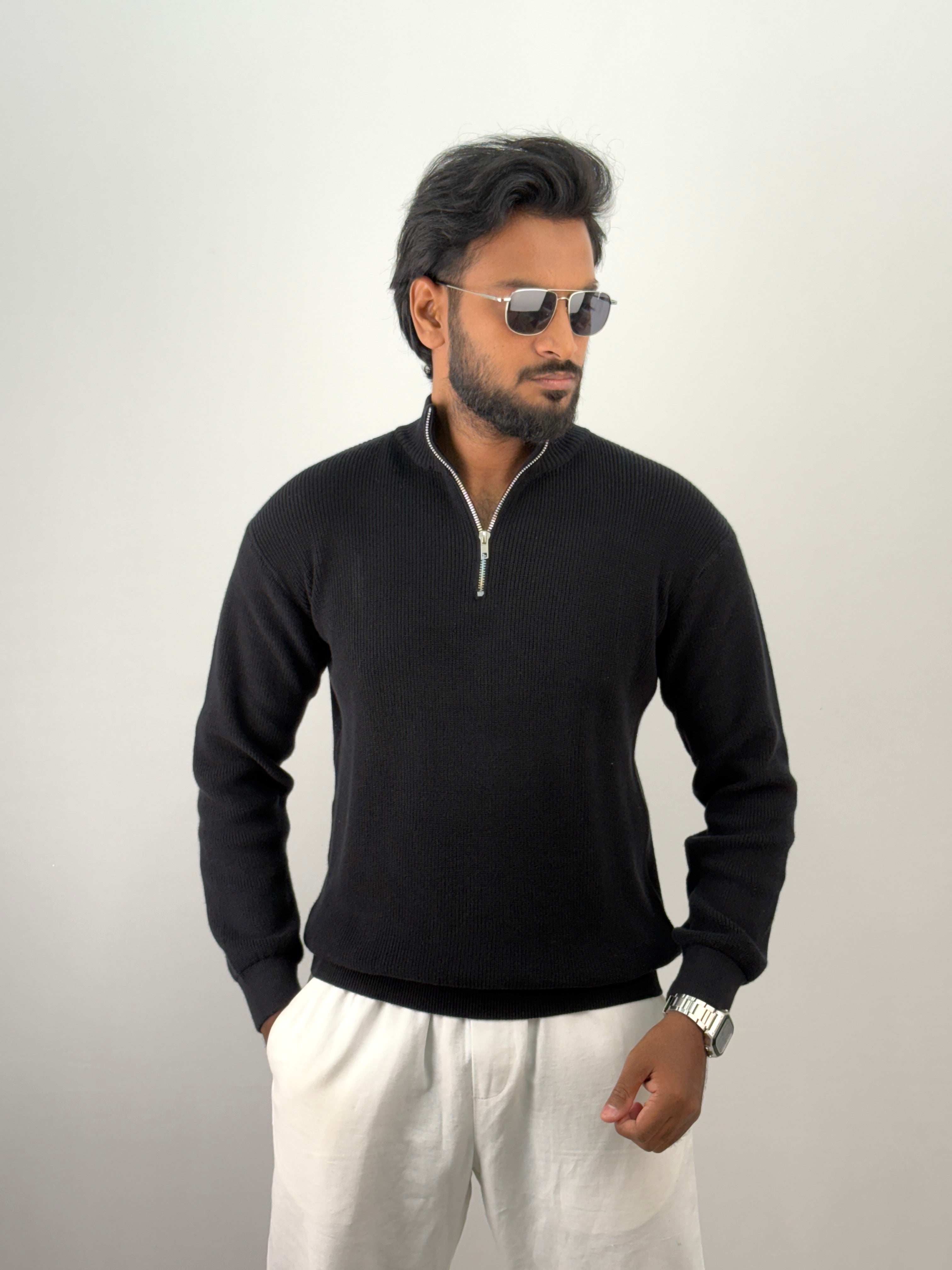 Black Full Sleeve Zipper T-Shirt