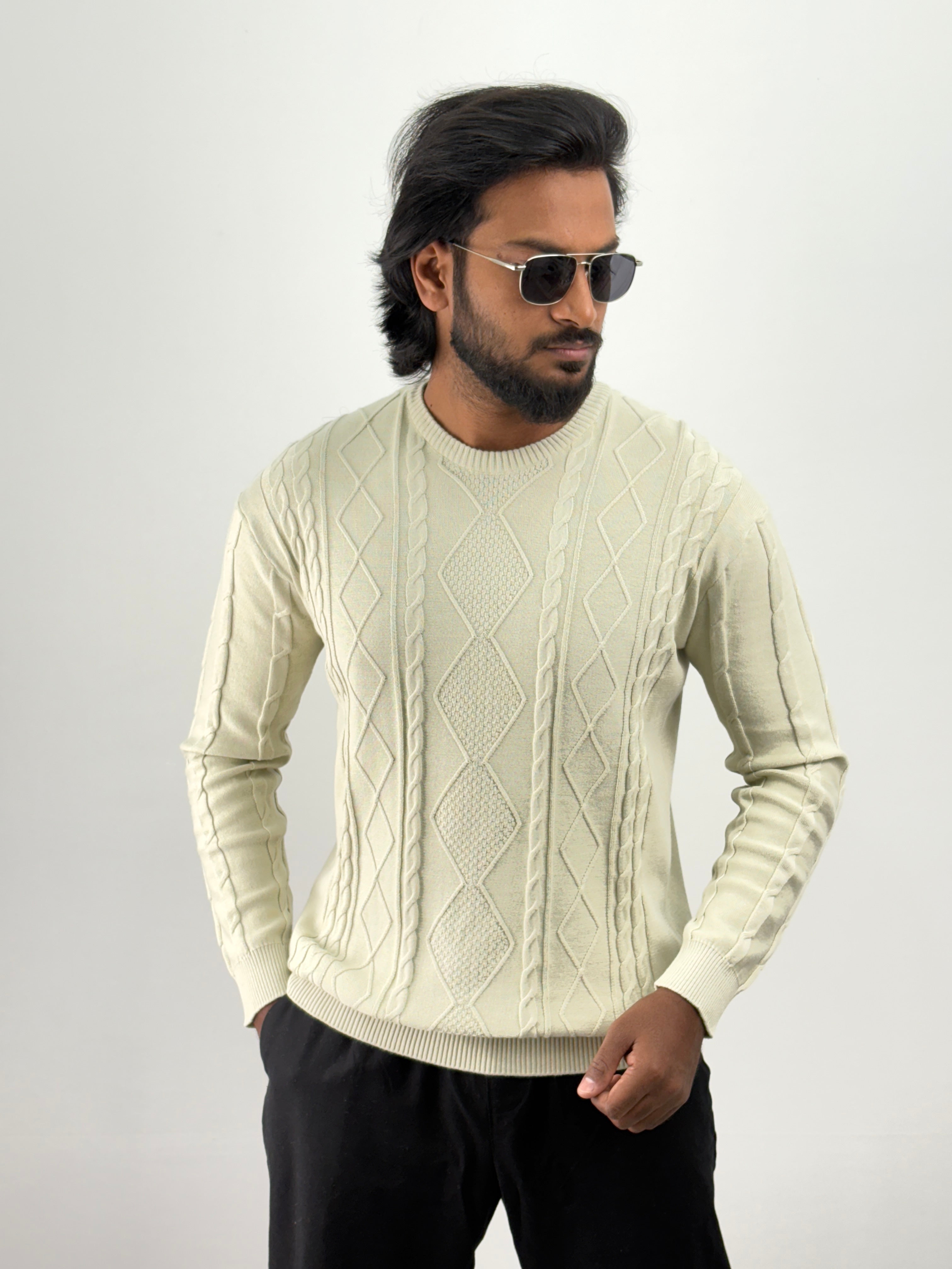 Beige Textured Full Sleeve T-Shirt