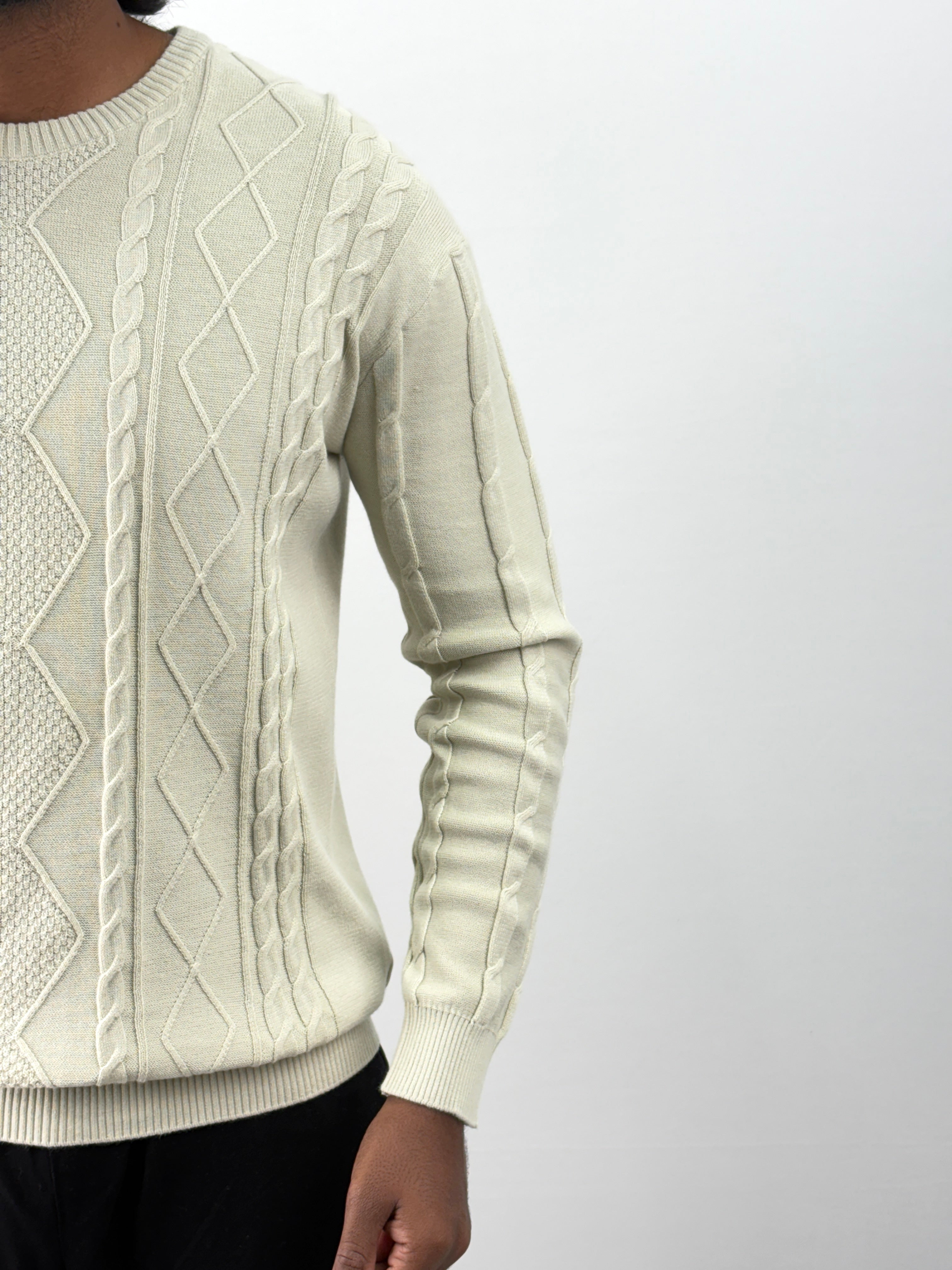 Beige Textured Full Sleeve T-Shirt