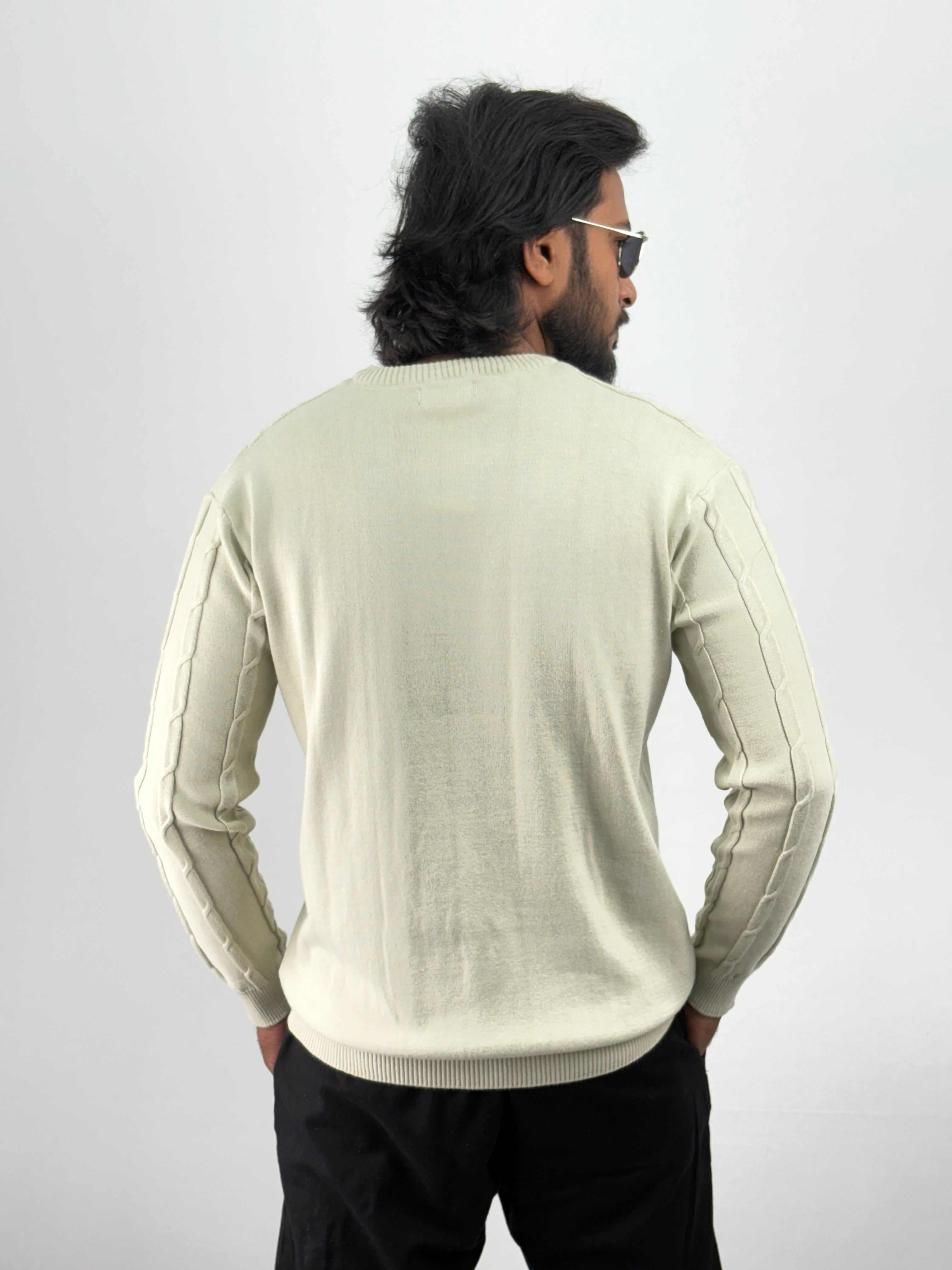 Beige Textured Full Sleeve T-Shirt