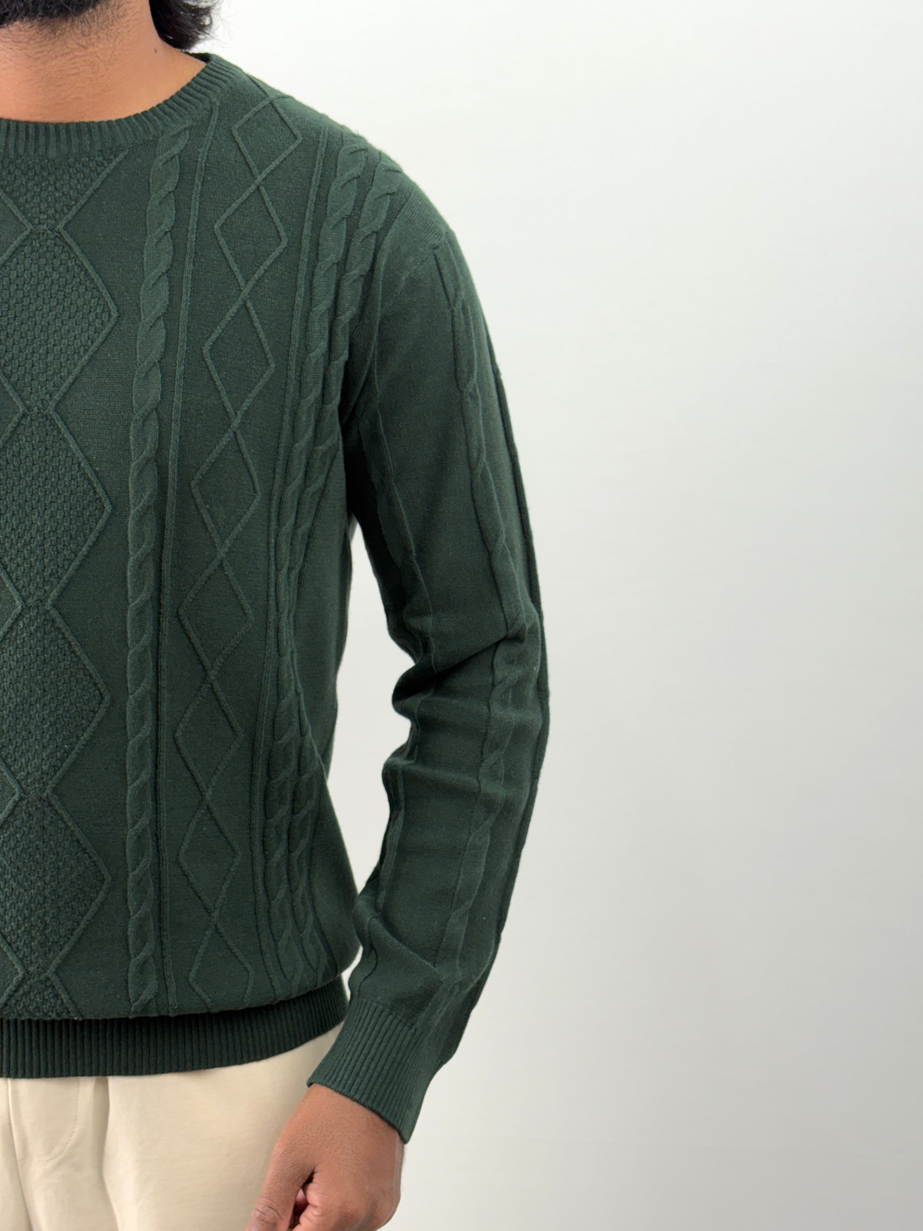 Green Textured Full Sleeve T-Shirt