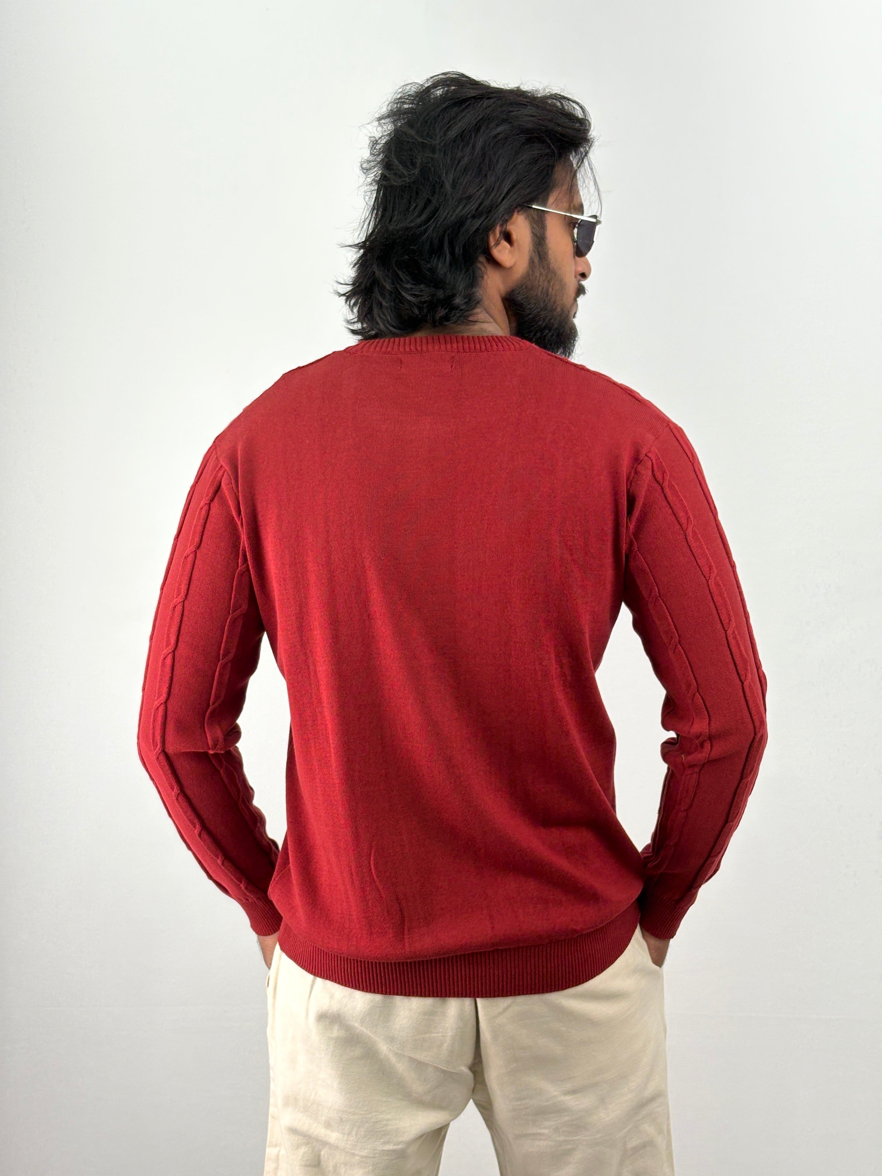 Red Textured Full Sleeve T-Shirt