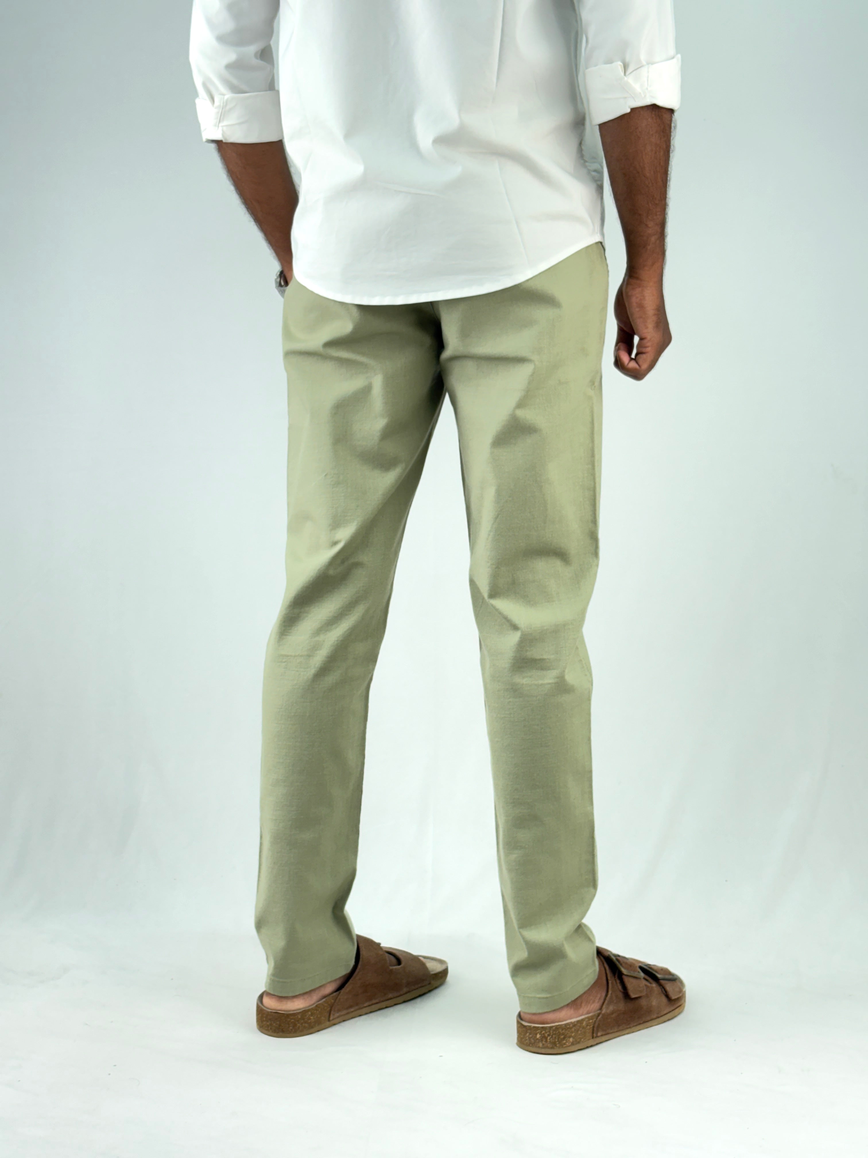 Green Slim Fit Linen Pant