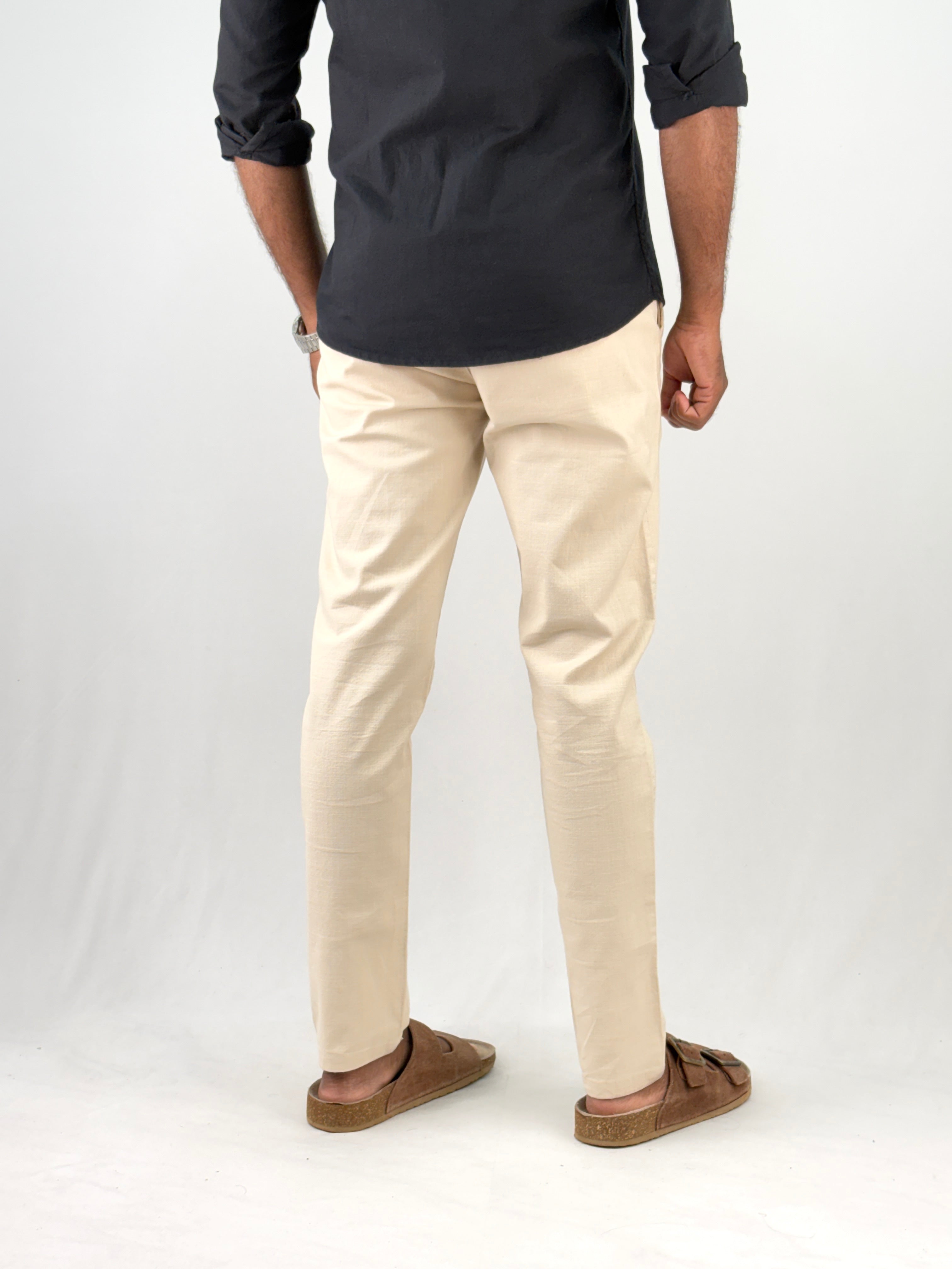 Cream Slim Fit Linen Pant