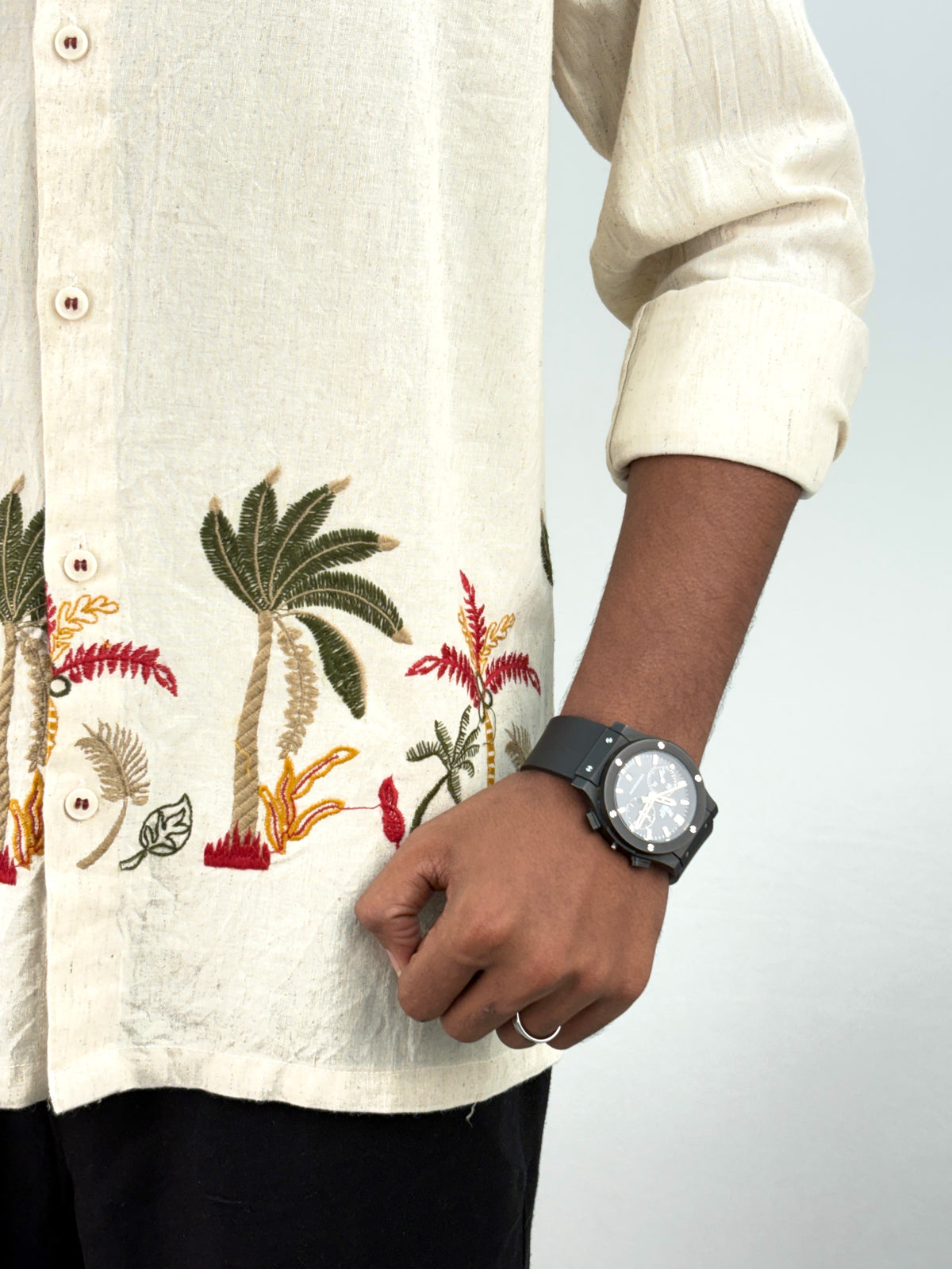 Beige Red Bottom Embroidery Shirt