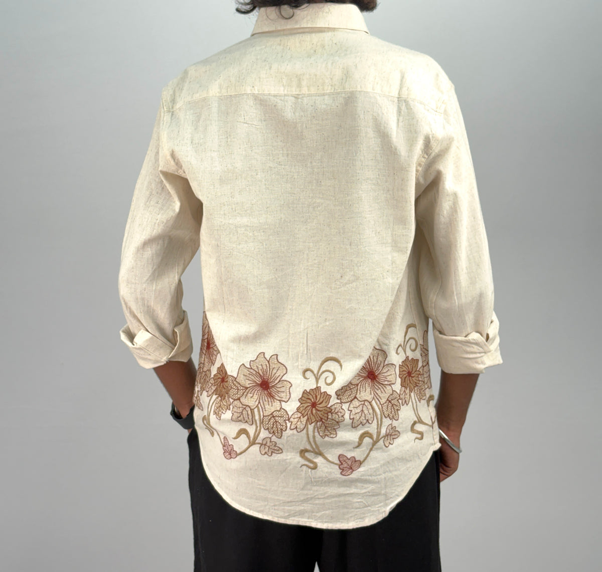 Beige Maroon 2 Bottom Embroidery Shirt