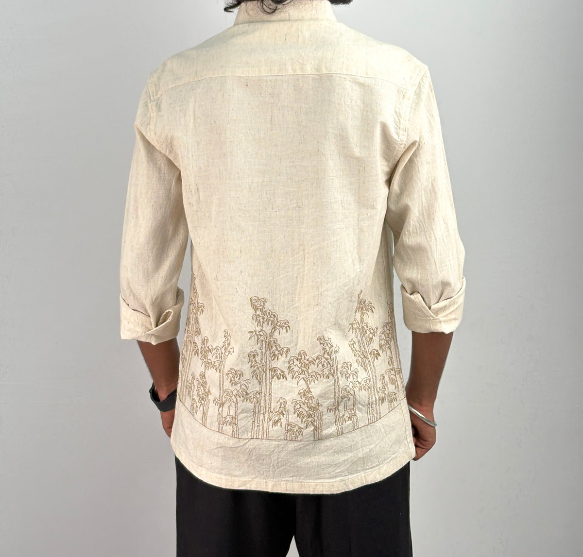 Beige Brown Bottom Embroidery Shirt