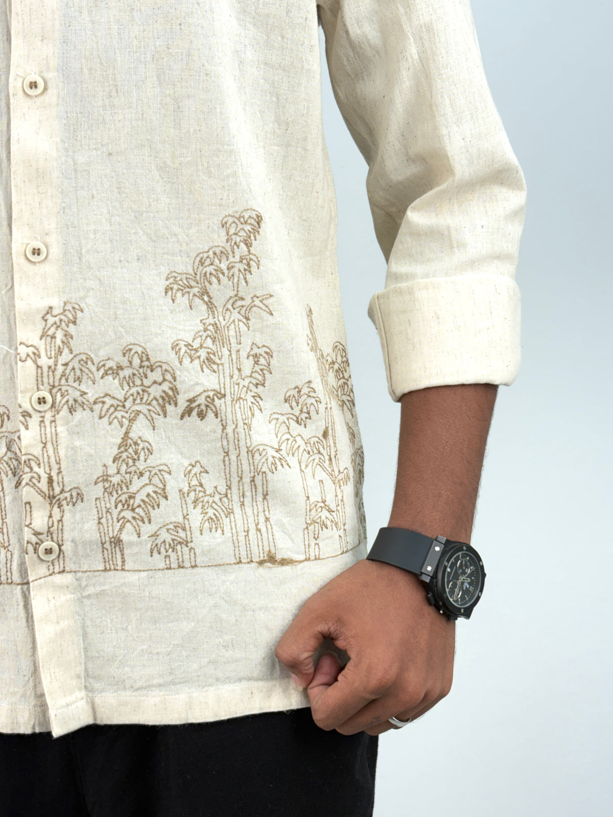 Beige Brown Bottom Embroidery Shirt