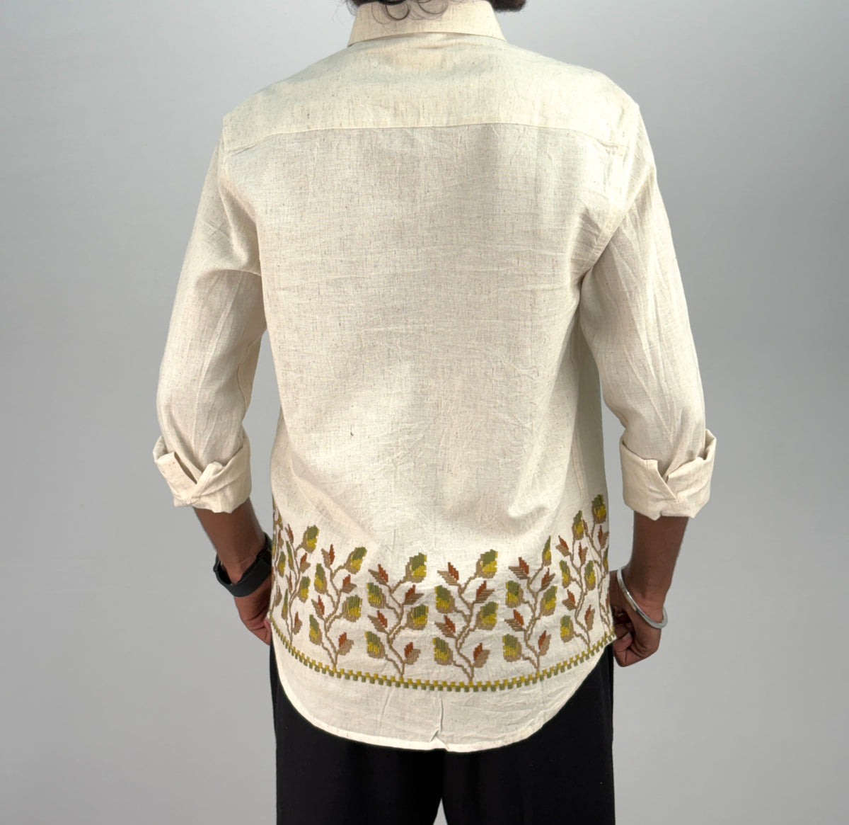 Beige Yellow Bottom Embroidery Shirt