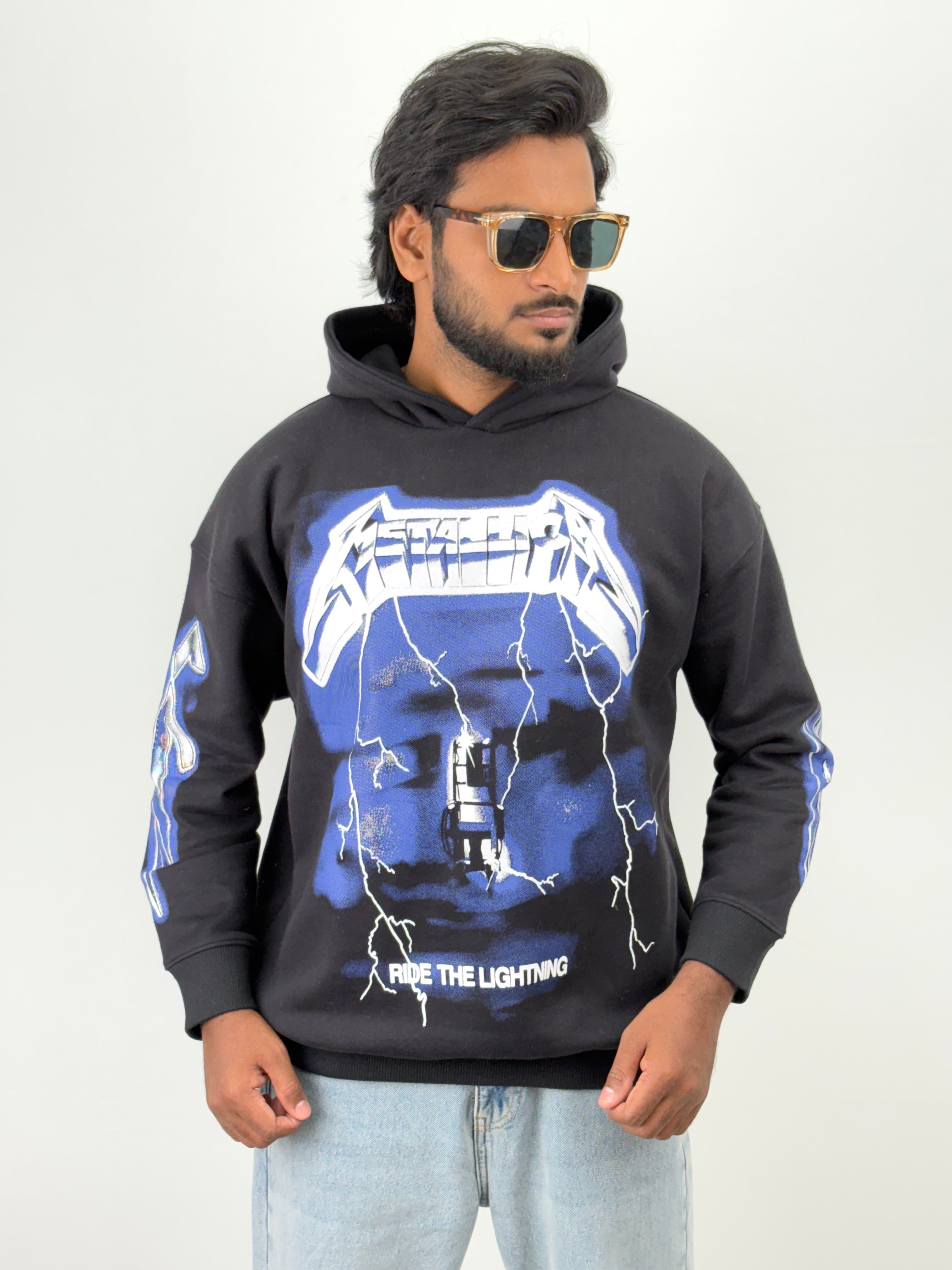 Black Blue Oversized Hoodie