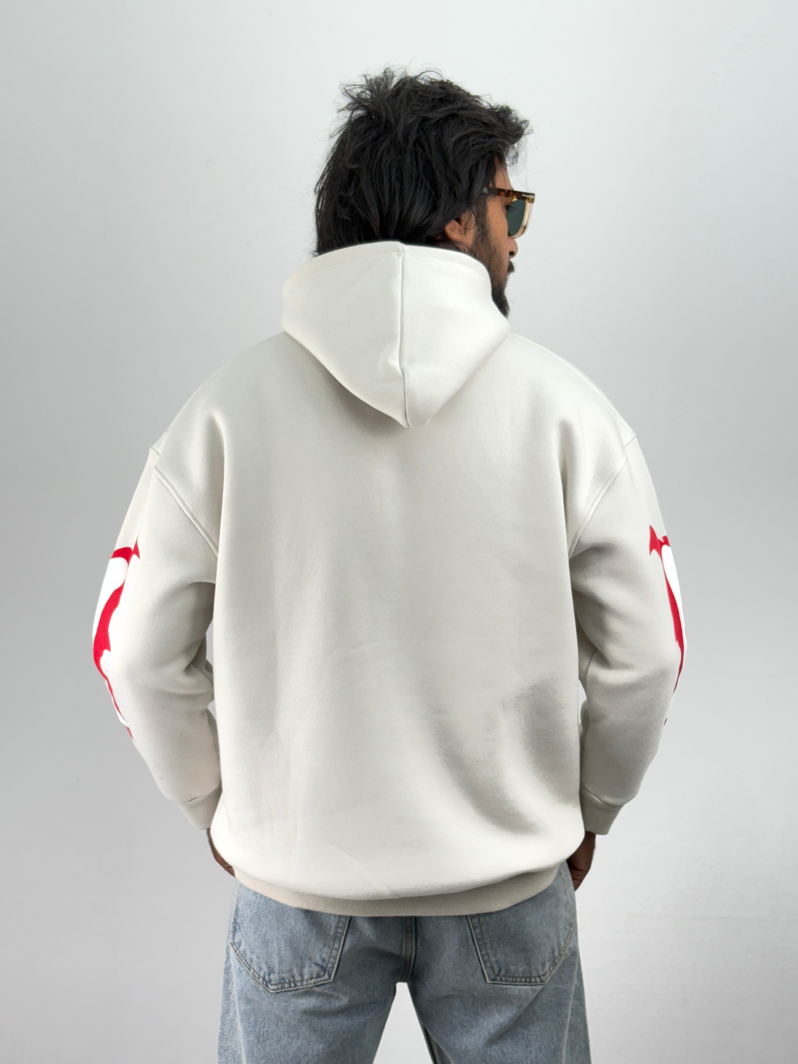 Beige Red Oversized Hoodie