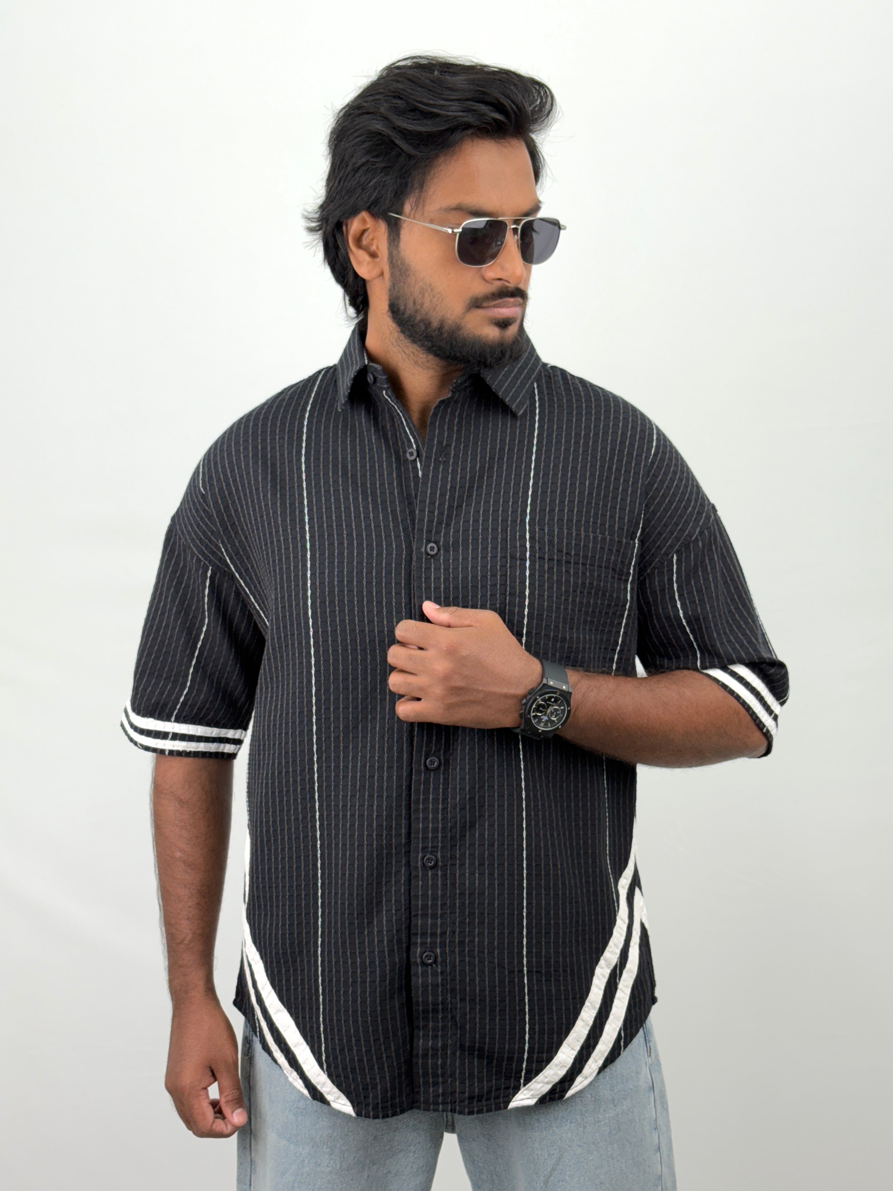 Black Oversized Half Sleeve Shirt