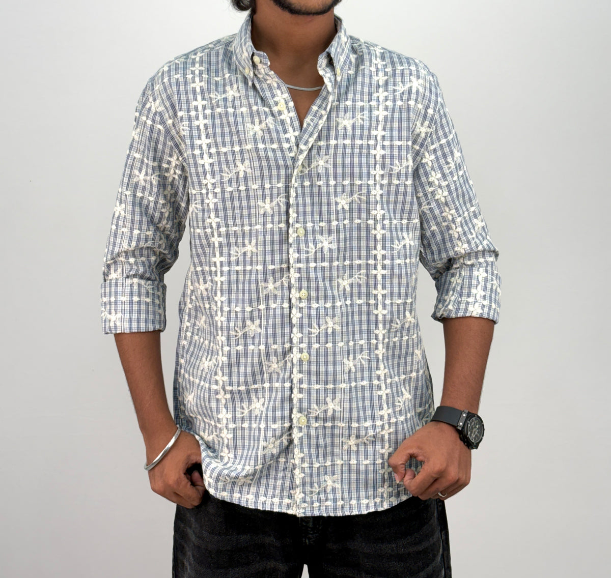 Cream IMP Embroidery Checks Shirt