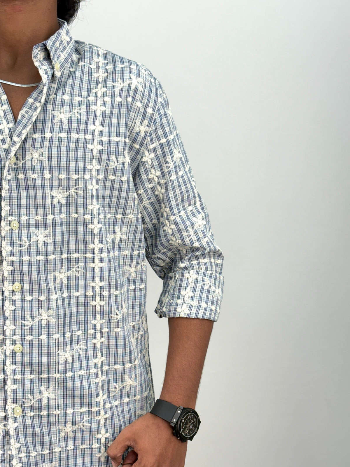 Cream IMP Embroidery Checks Shirt