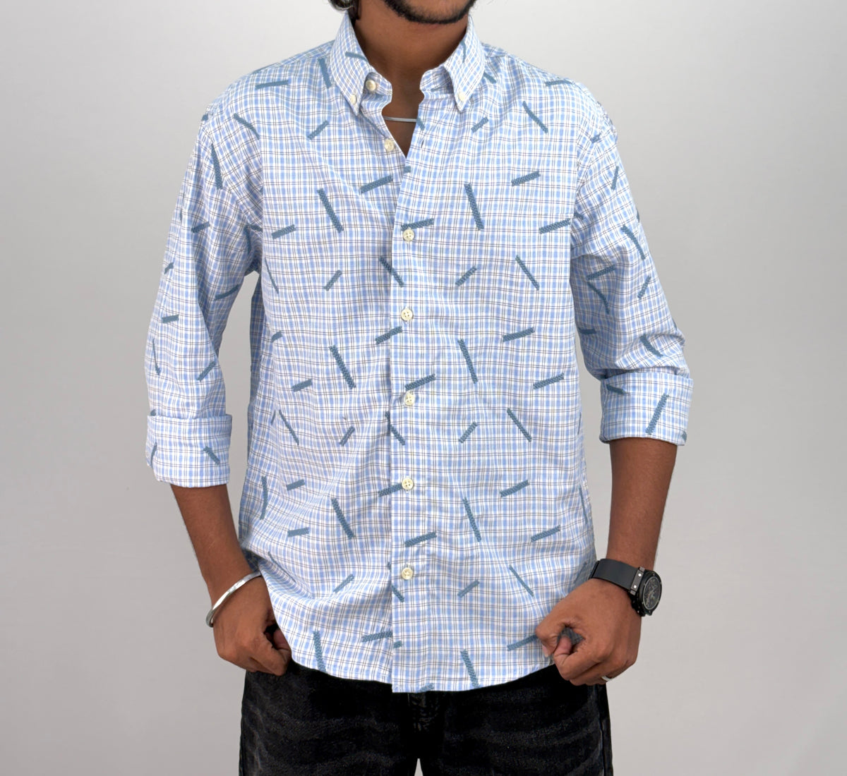 Light Blue IMP Embroidery Checks Shirt