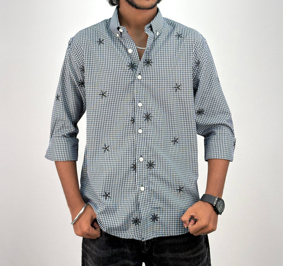 Dark Blue IMP Embroidery Checks Shirt